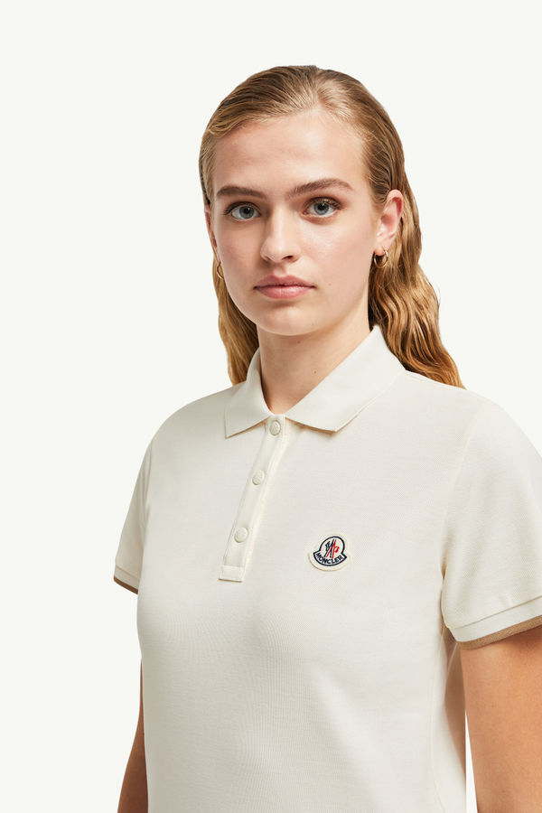 Logo Patch Cotton Piquet Polo Shirt Women White Moncler 1