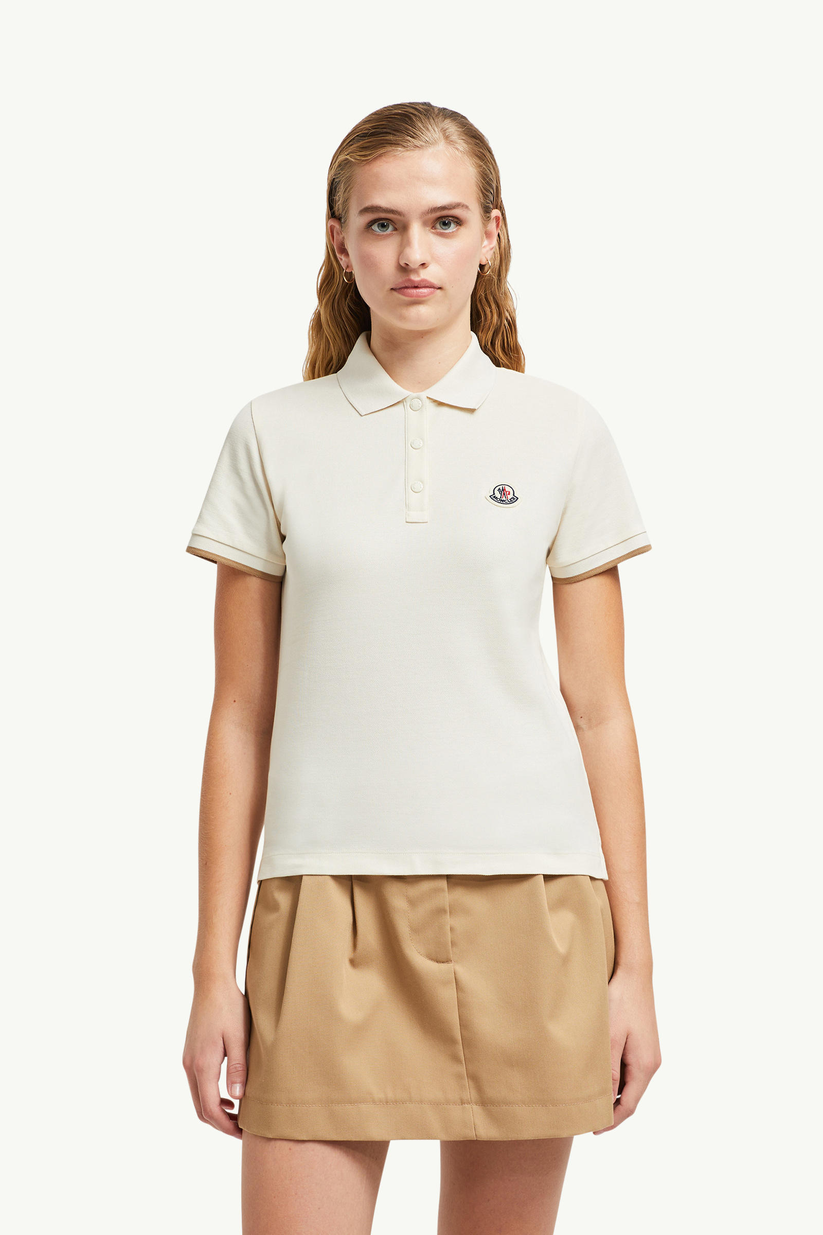 Logo Patch Cotton Piquet Polo Shirt Women White Moncler 3