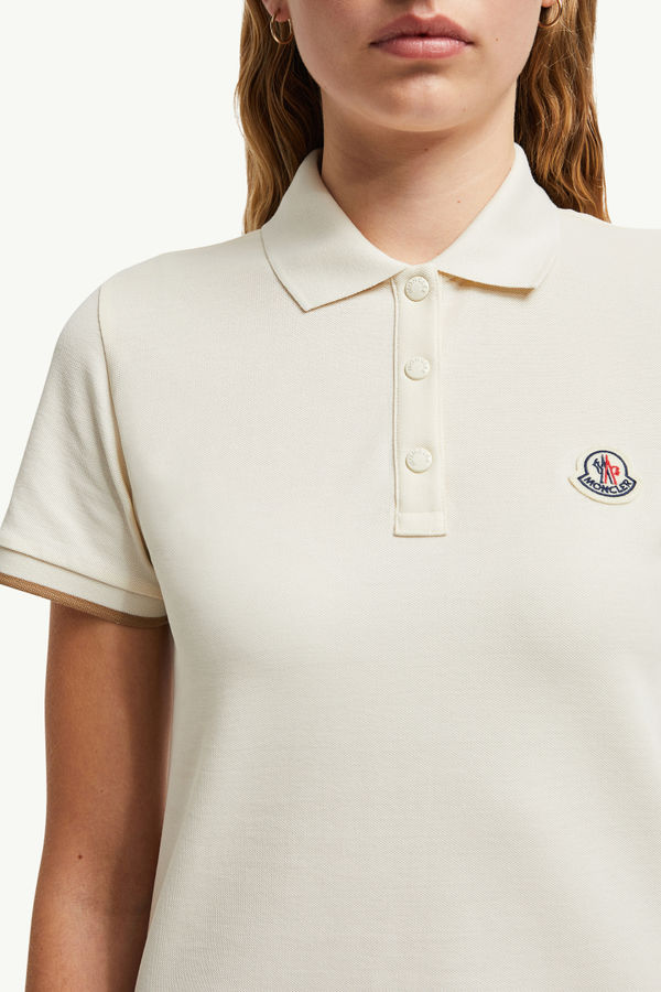 Logo Patch Cotton Piquet Polo Shirt Women White Moncler 5