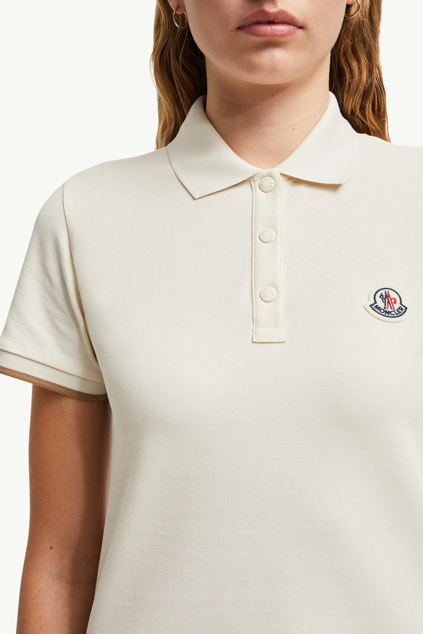 Logo Patch Cotton Piquet Polo Shirt Women White Moncler 5