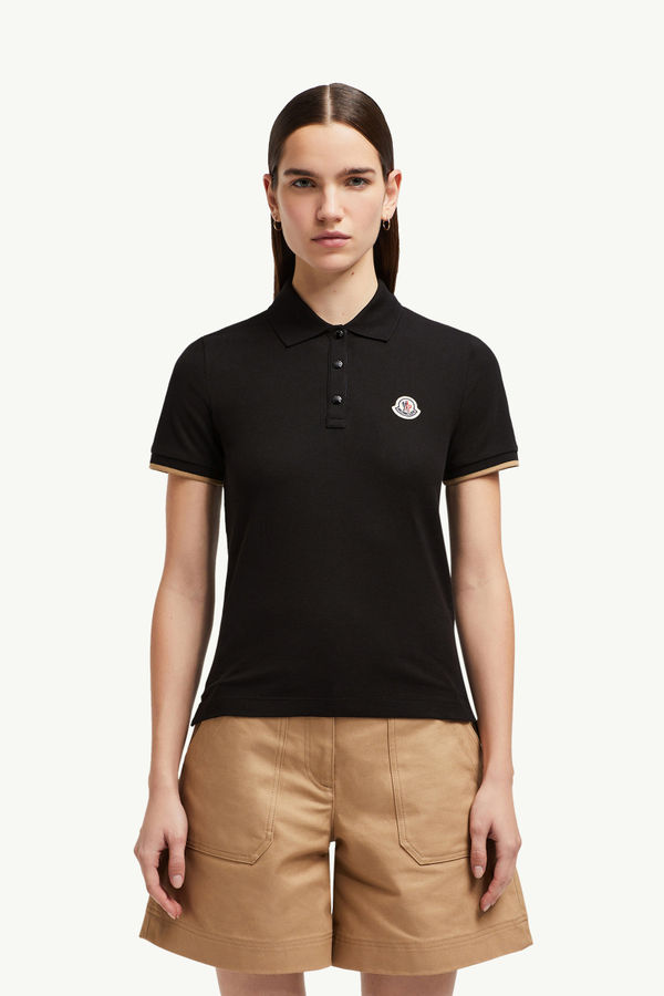 Poloshirt aus Baumwollpiqué mit Logoaufnäher Damen Schwarz Moncler 0