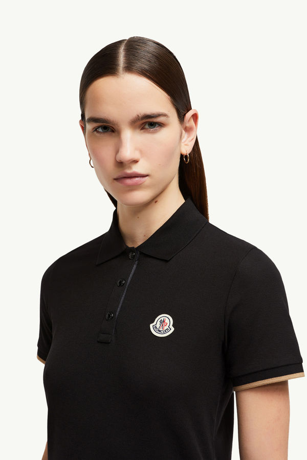 Poloshirt aus Baumwollpiqué mit Logoaufnäher Damen Schwarz Moncler 1