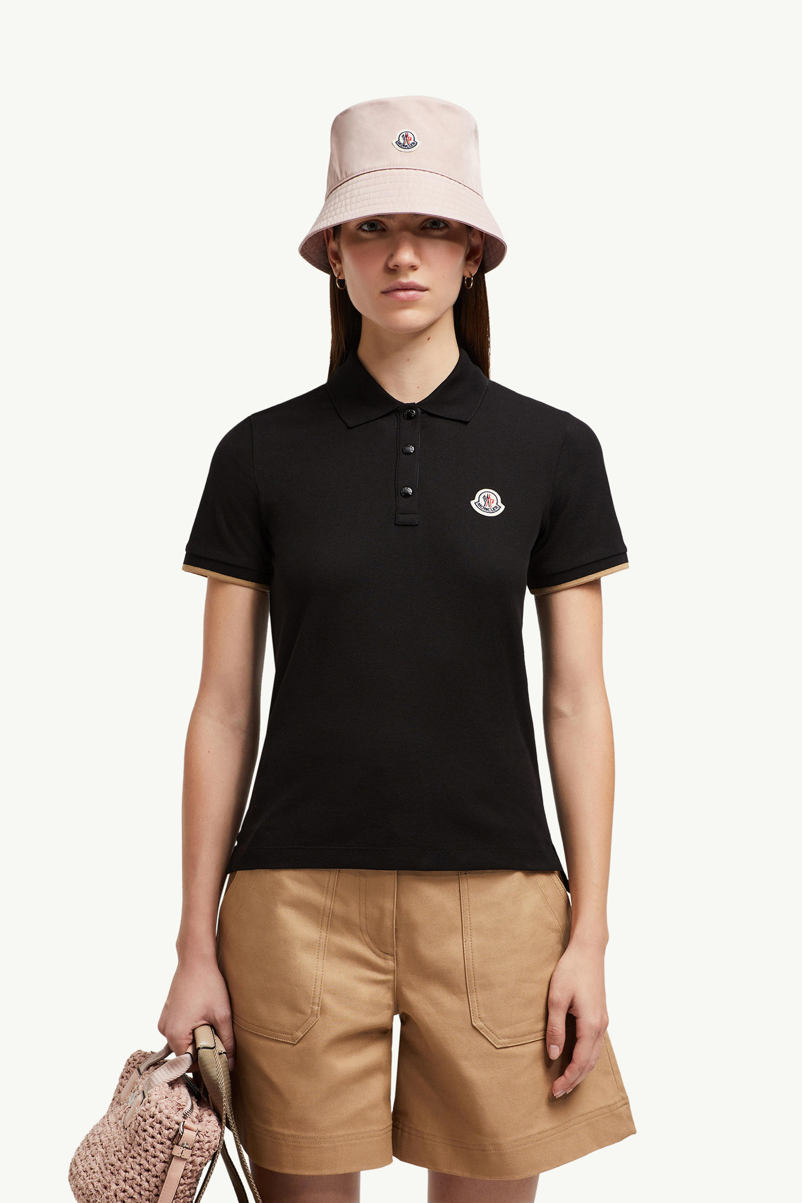 Logo Patch Cotton Piquet Polo Shirt Women Black Moncler 3
