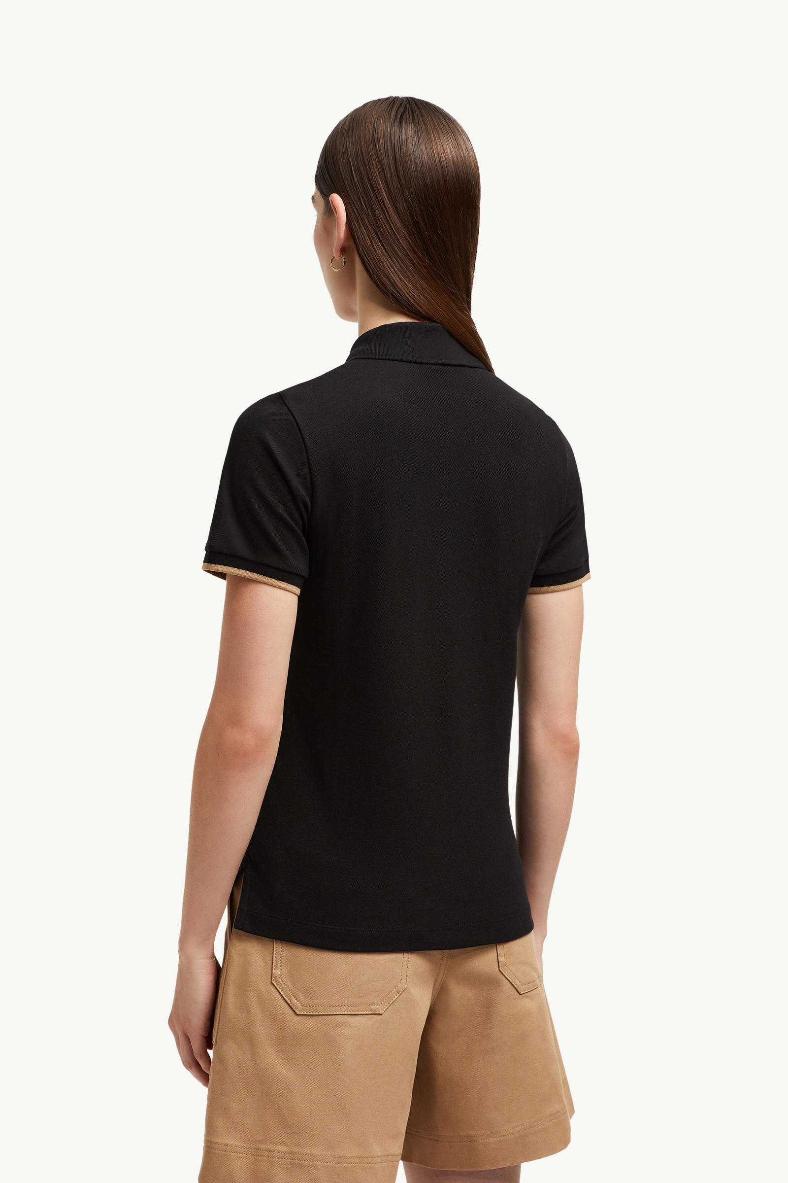 Logo Patch Cotton Piquet Polo Shirt Women Black Moncler 4