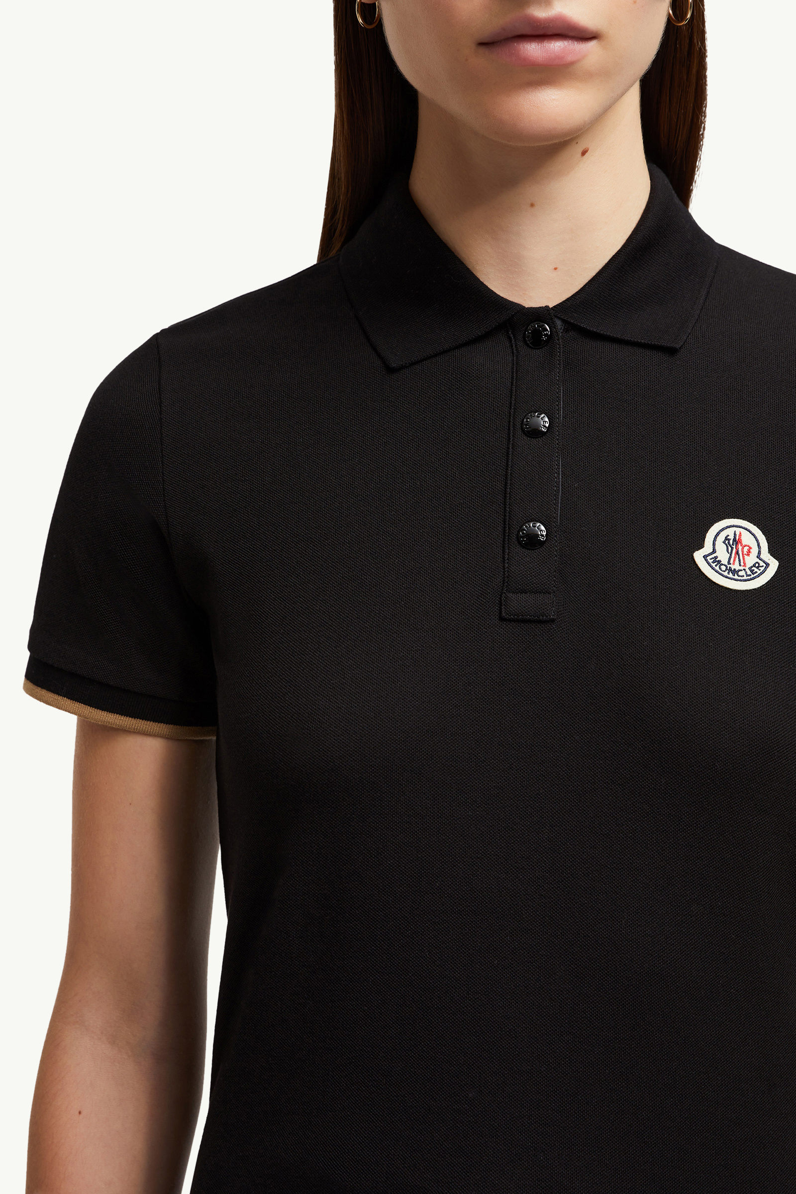 Logo Patch Cotton Piquet Polo Shirt Women Black Moncler 5