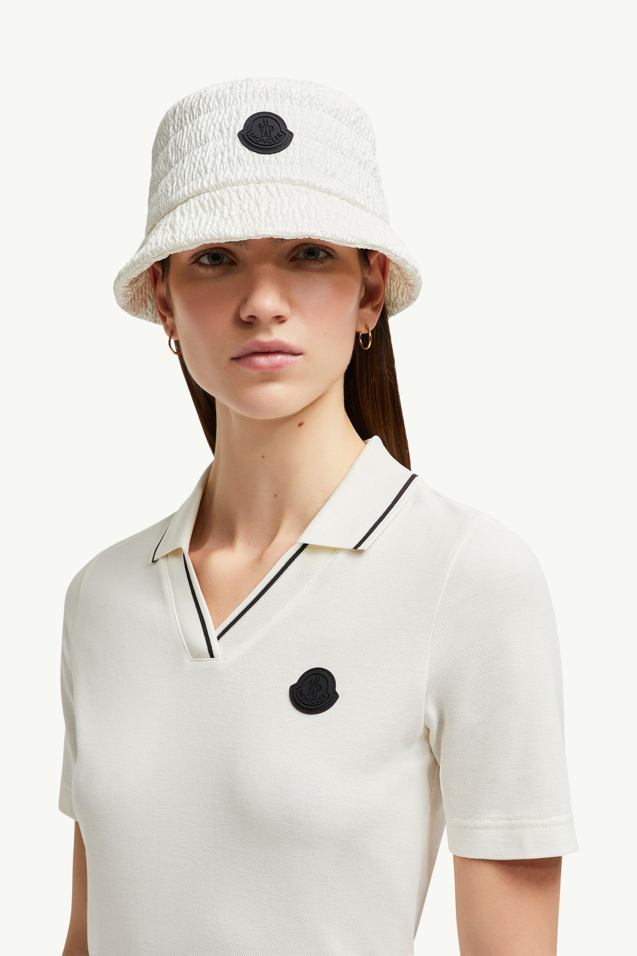 Polo in piquet di cotone con patch logato Donna Bianco Moncler 1