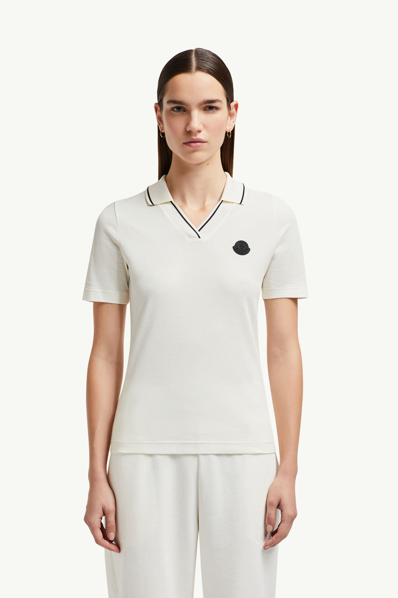 Polo in piquet di cotone con patch logato Donna Bianco Moncler 3