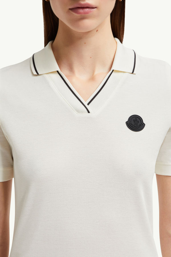 Logo Patch Cotton Piquet Polo Shirt Women White Moncler 5