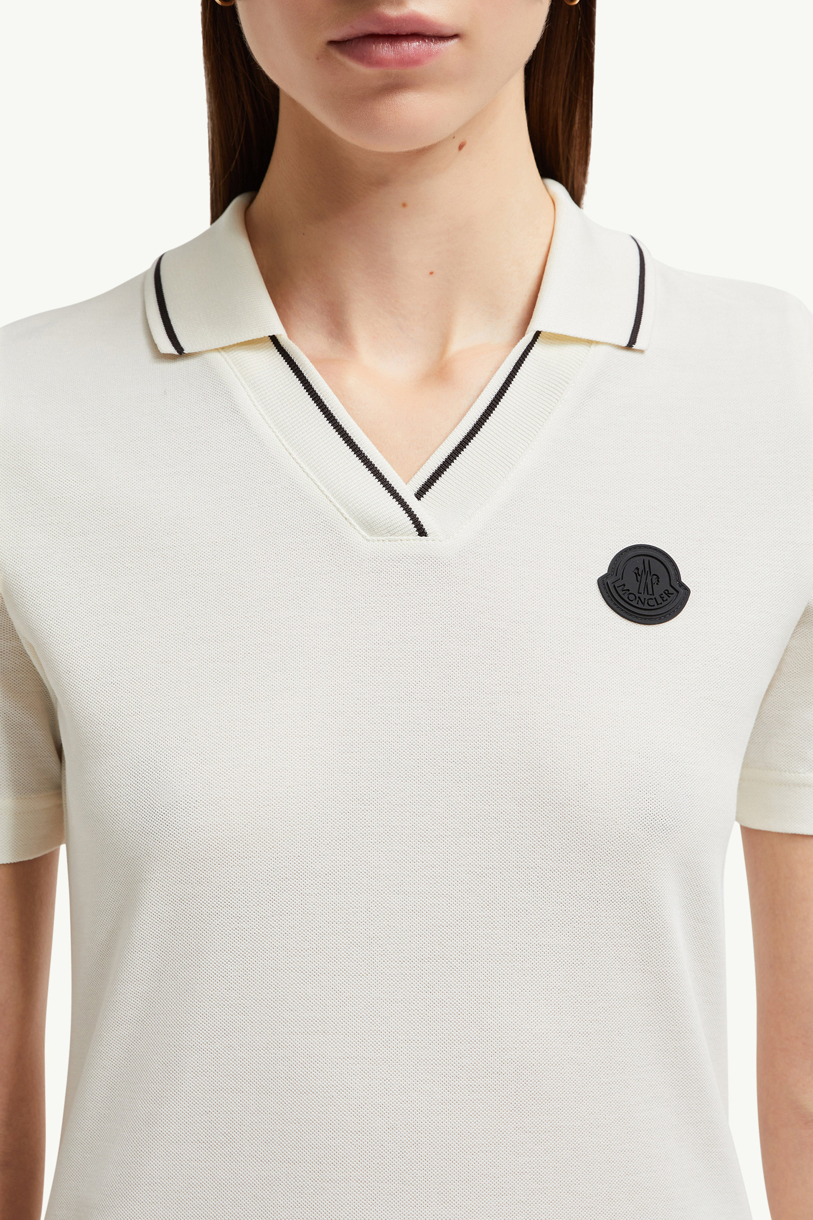 Logo Patch Cotton Piquet Polo Shirt Women White Moncler 5