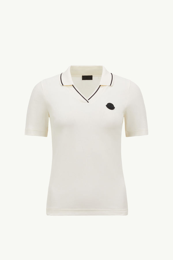 Logo Patch Cotton Piquet Polo Shirt Women White Moncler 2