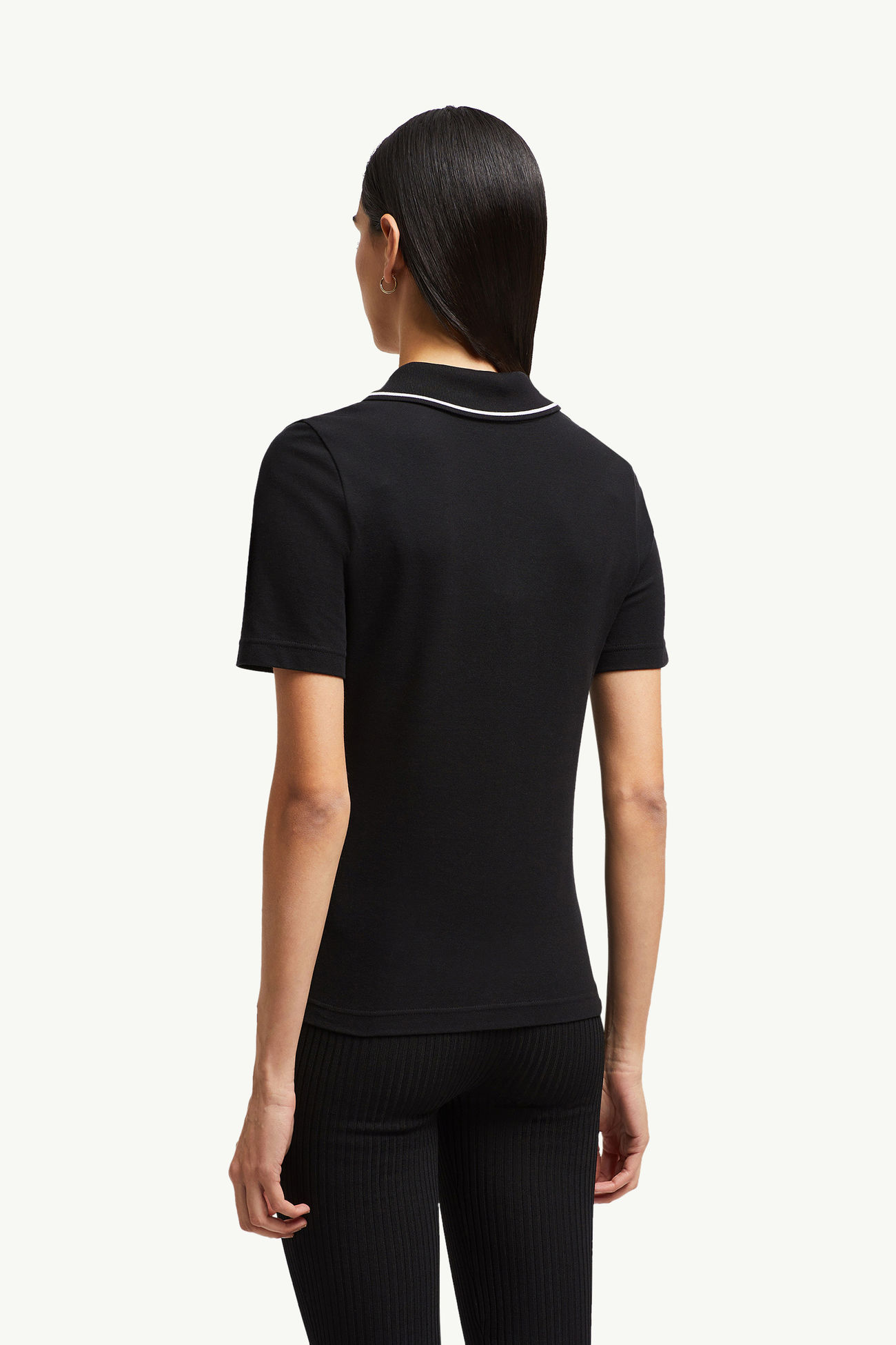 Logo Patch Cotton Piquet Polo Shirt Women Black Moncler 4