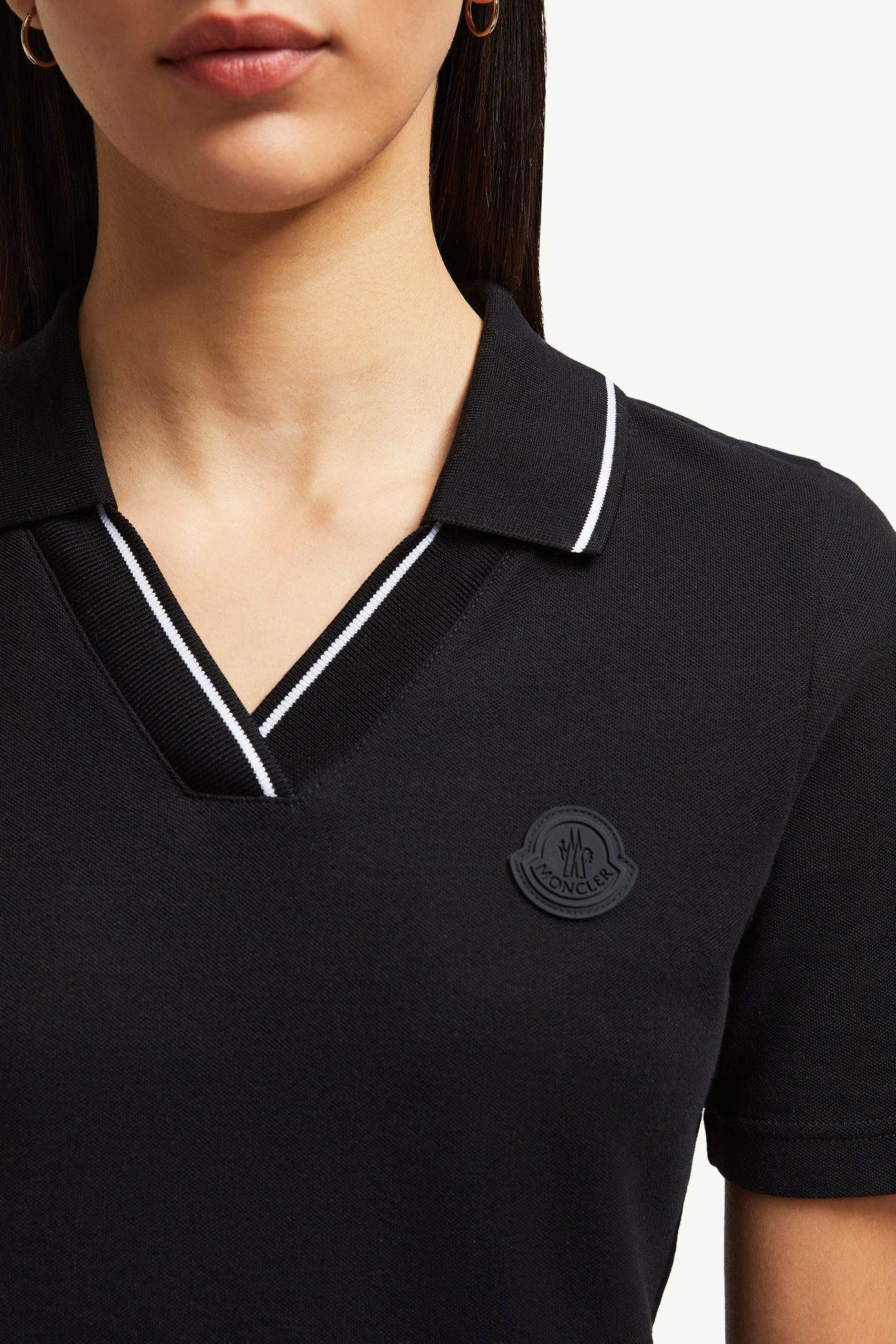 Logo Patch Cotton Piquet Polo Shirt Women Black Moncler 5