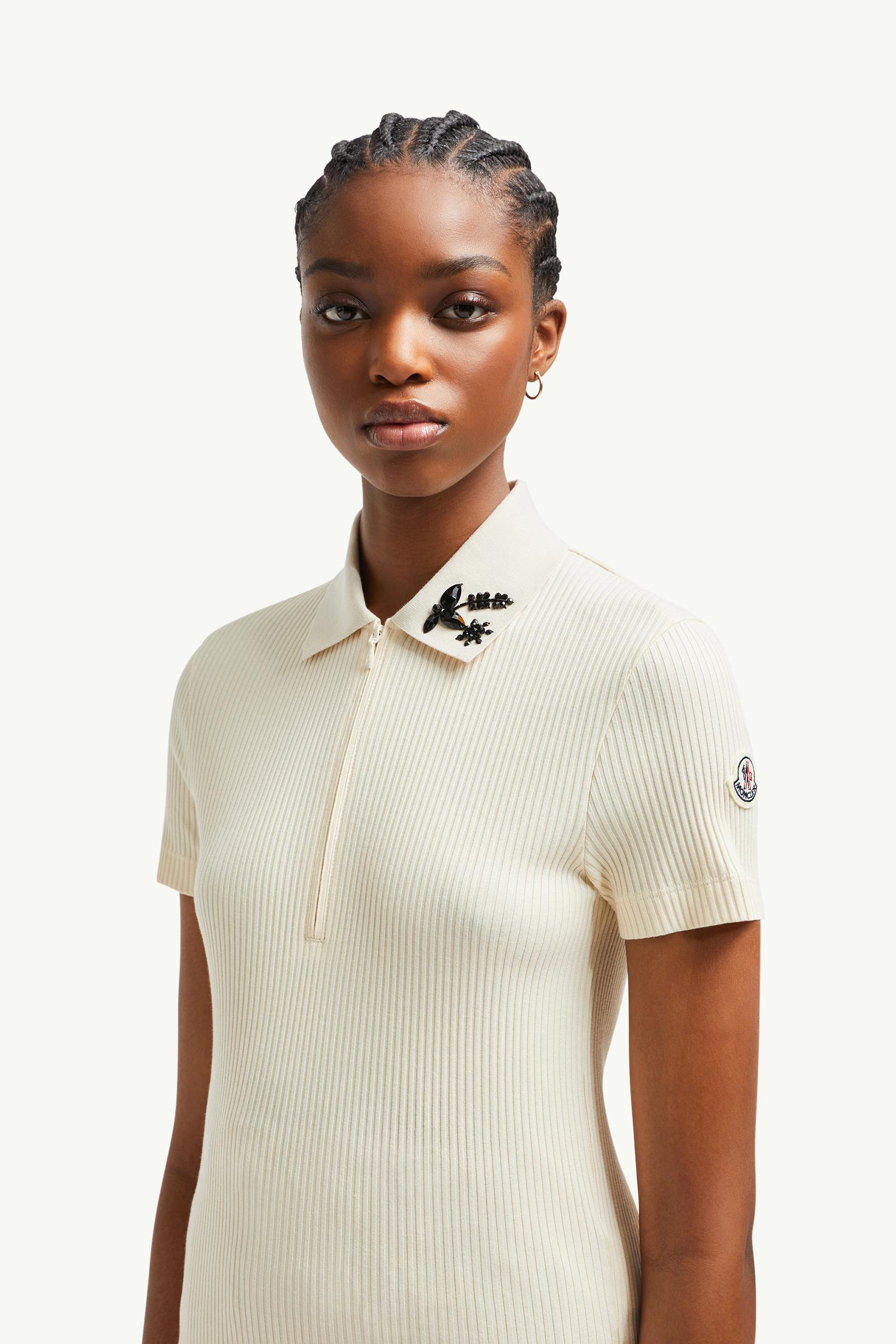 Polo de mezcla de algodón con cuentas aplicadas a mano Mujer Blanco Moncler 1