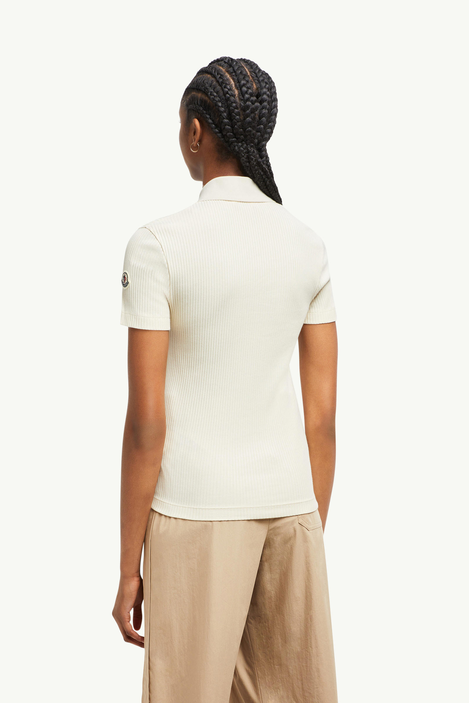 Polo de mezcla de algodón con cuentas aplicadas a mano Mujer Blanco Moncler 4