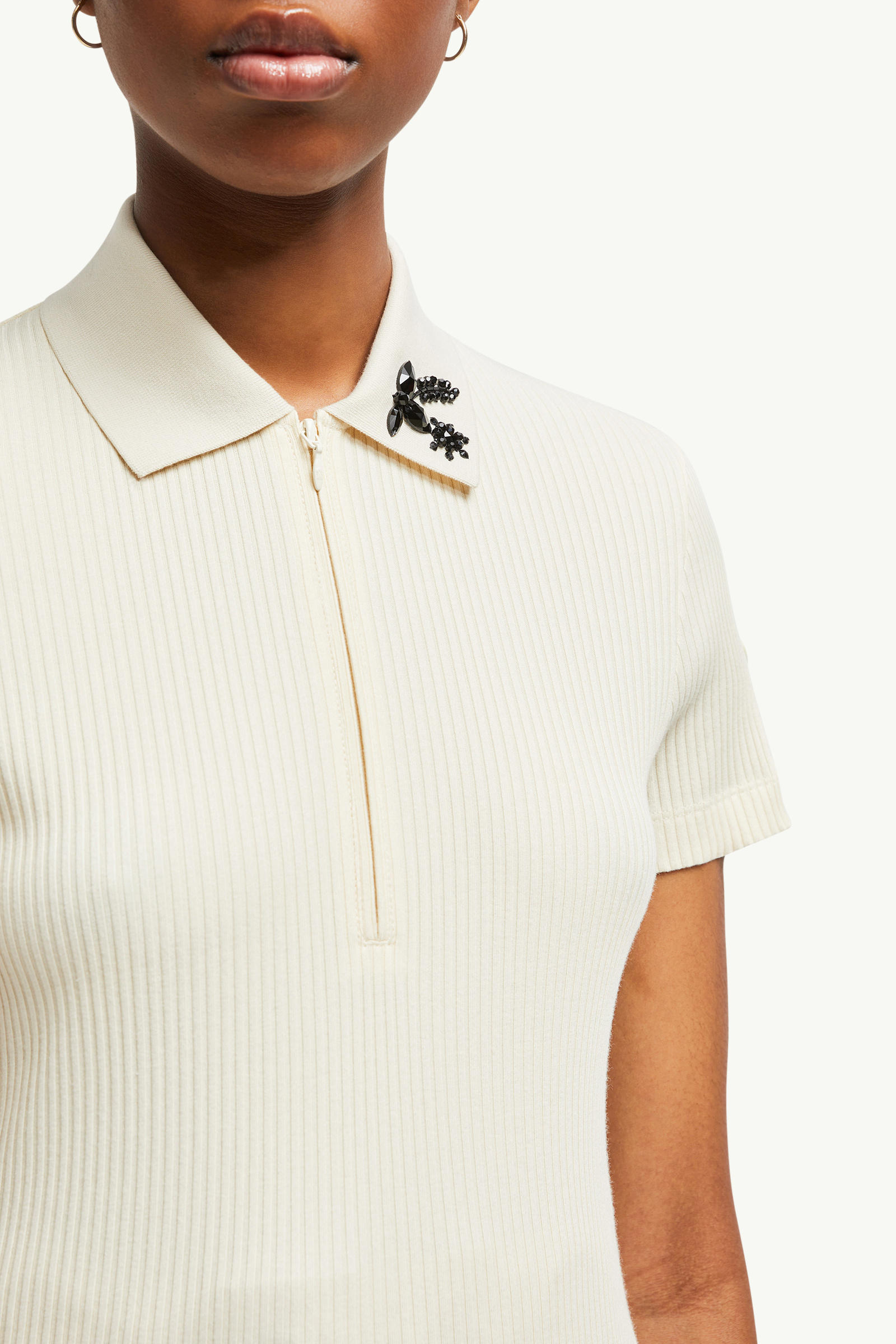Polo de mezcla de algodón con cuentas aplicadas a mano Mujer Blanco Moncler 5