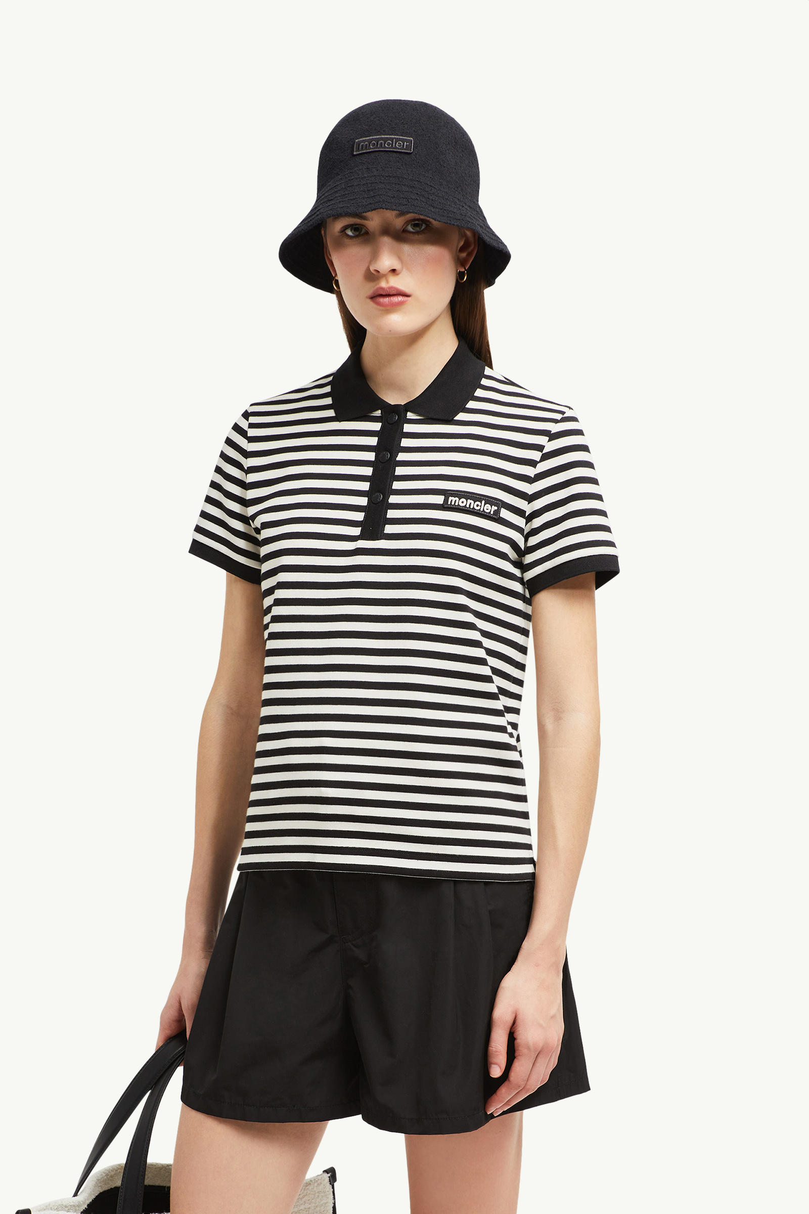 Polo a righe in cotone Donna Blu & Bianco Moncler 0