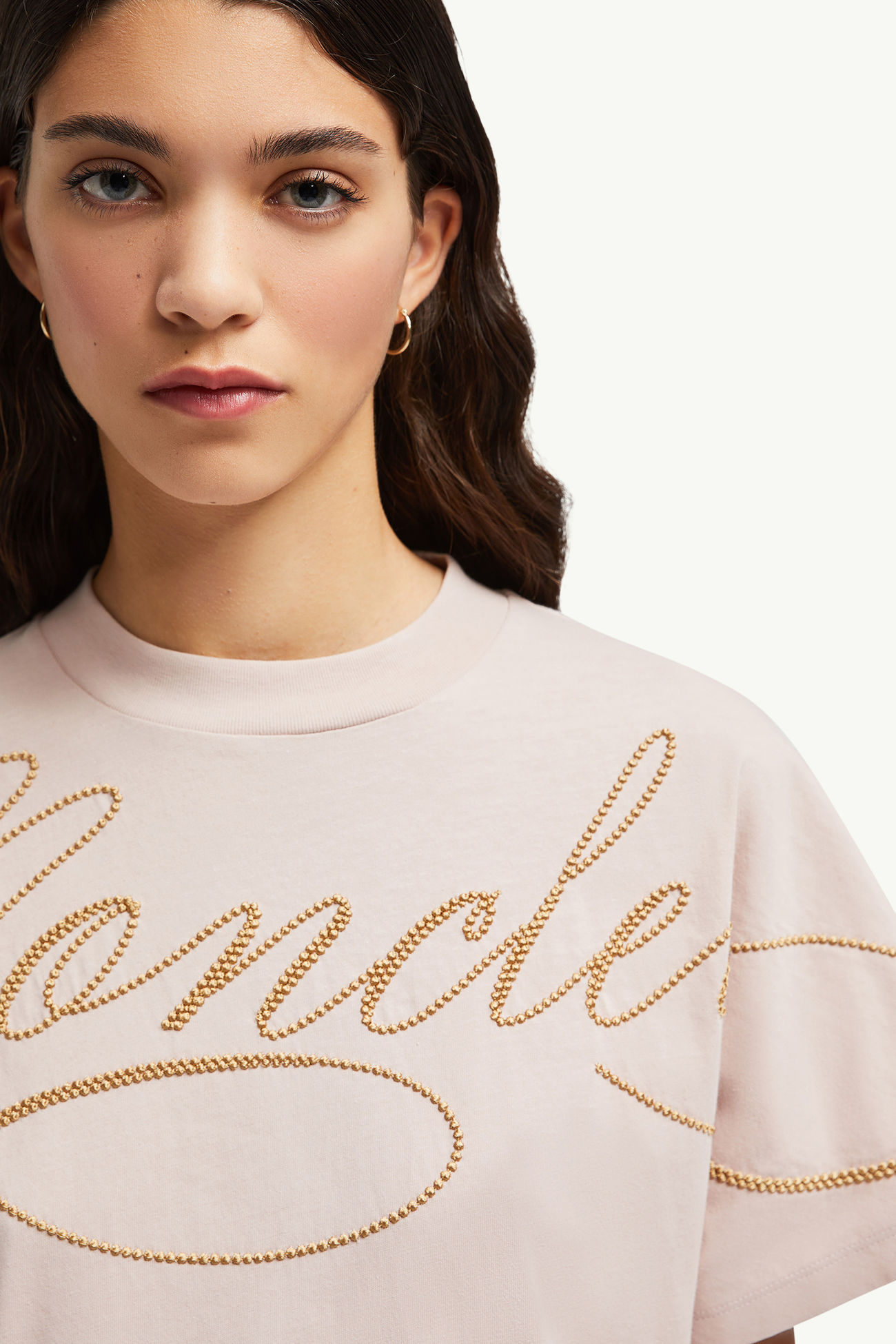 草書刺繡標誌棉質T恤 女士 玫瑰粉紅色 Moncler 1