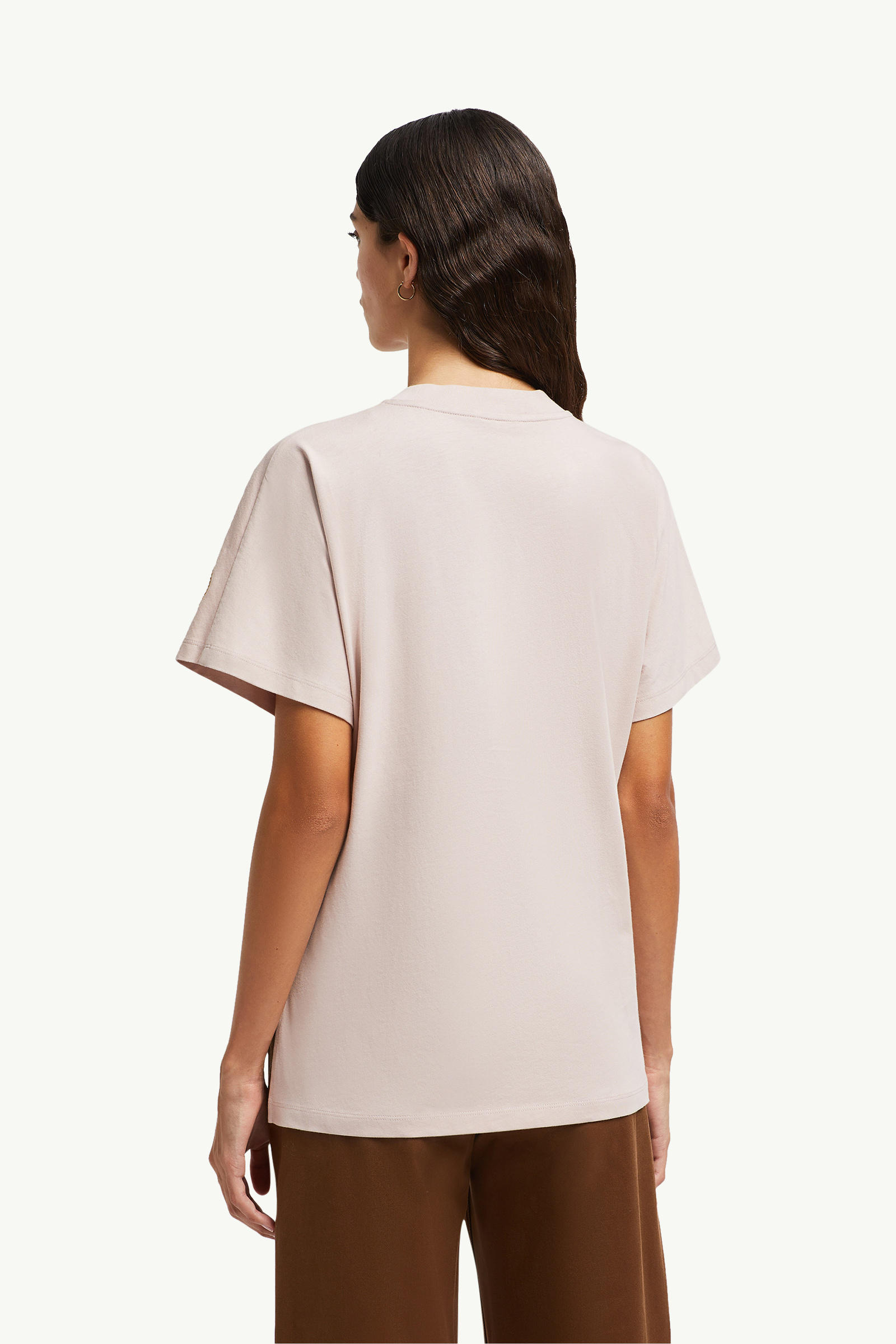 Embroidered Cursive Logo Cotton T-Shirt Women Rose Pink Moncler 4