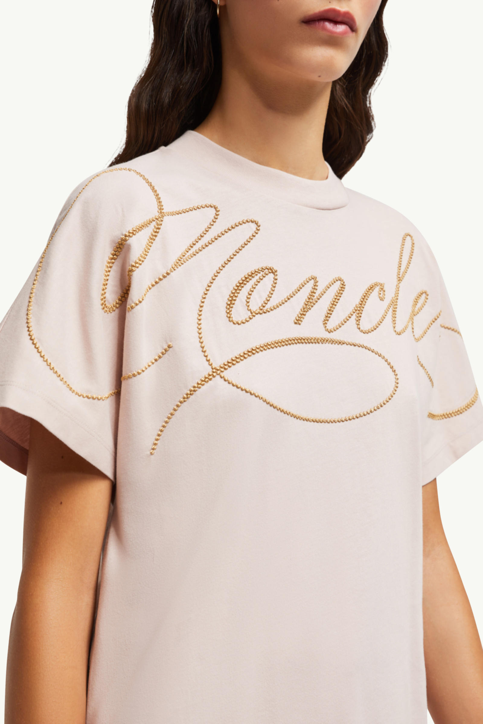 草書刺繡標誌棉質T恤 女士 玫瑰粉紅色 Moncler 5