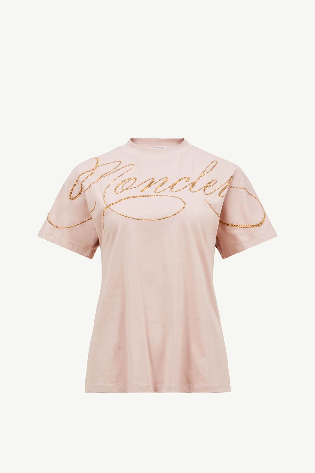 필기체 자수 로고 코튼 티셔츠 여성 로즈 핑크 Moncler 2