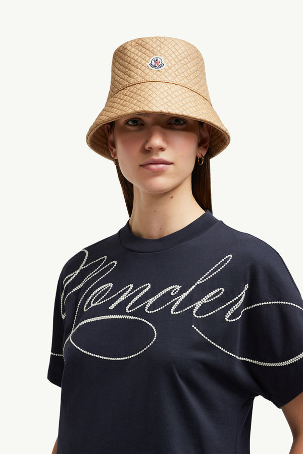 Camiseta de algodón con logotipo en cursiva bordado Mujer Azul marino Moncler 1