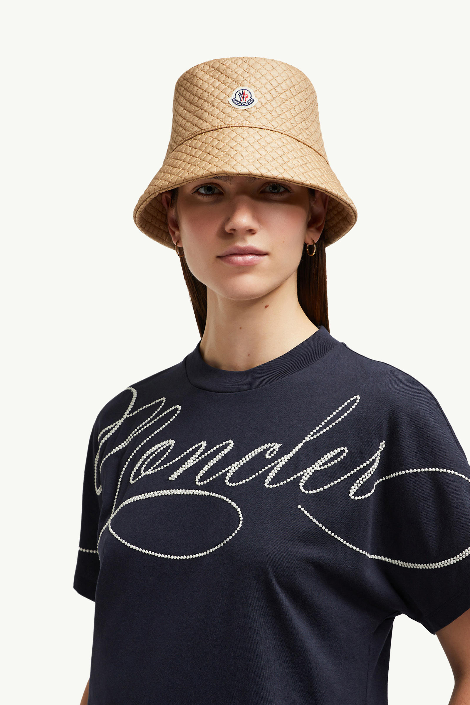 草書刺繡標誌棉質T恤 女士 海軍藍色 Moncler 1