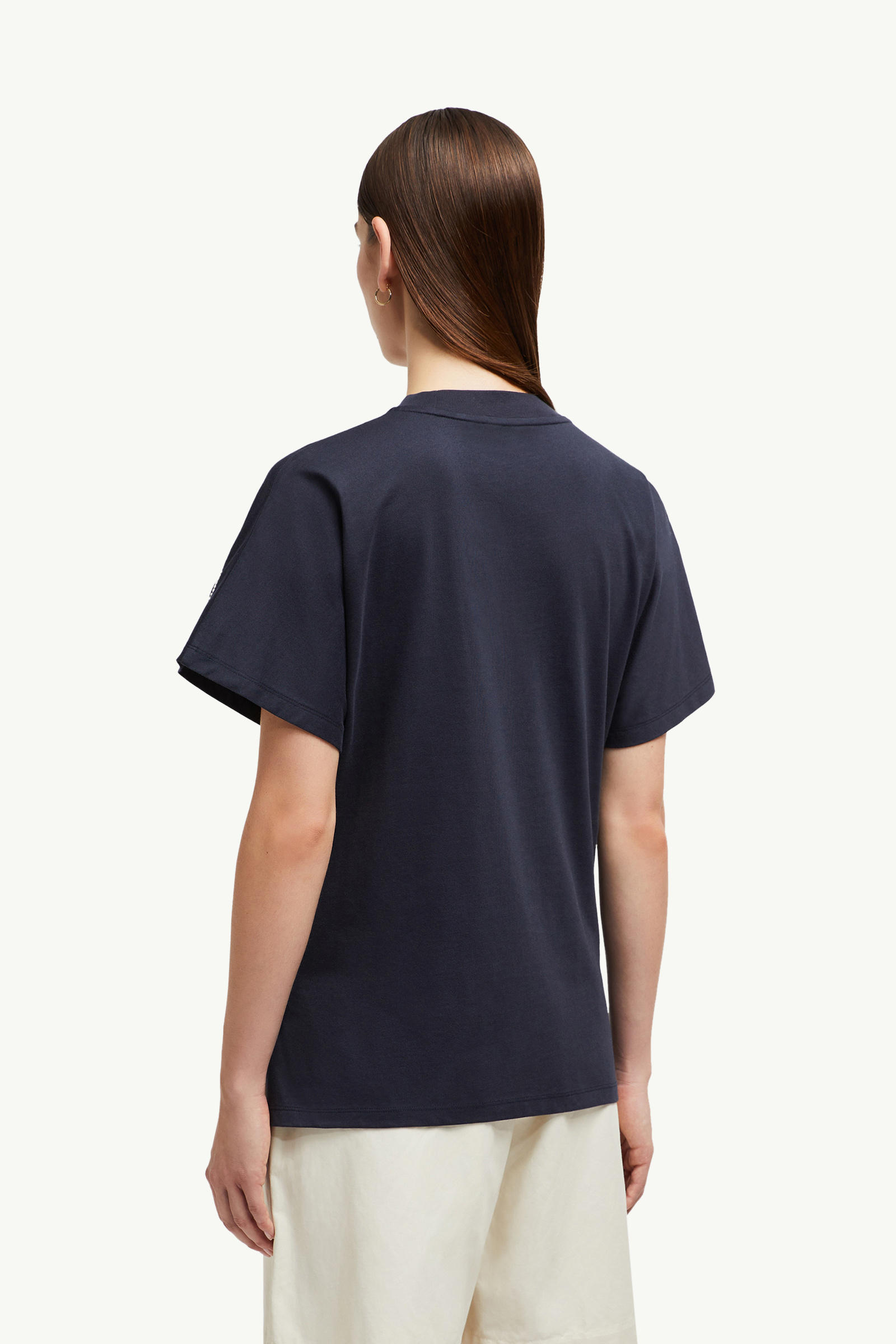 T-shirt in cotone con logo in corsivo ricamato Donna Blu Navy Moncler 4