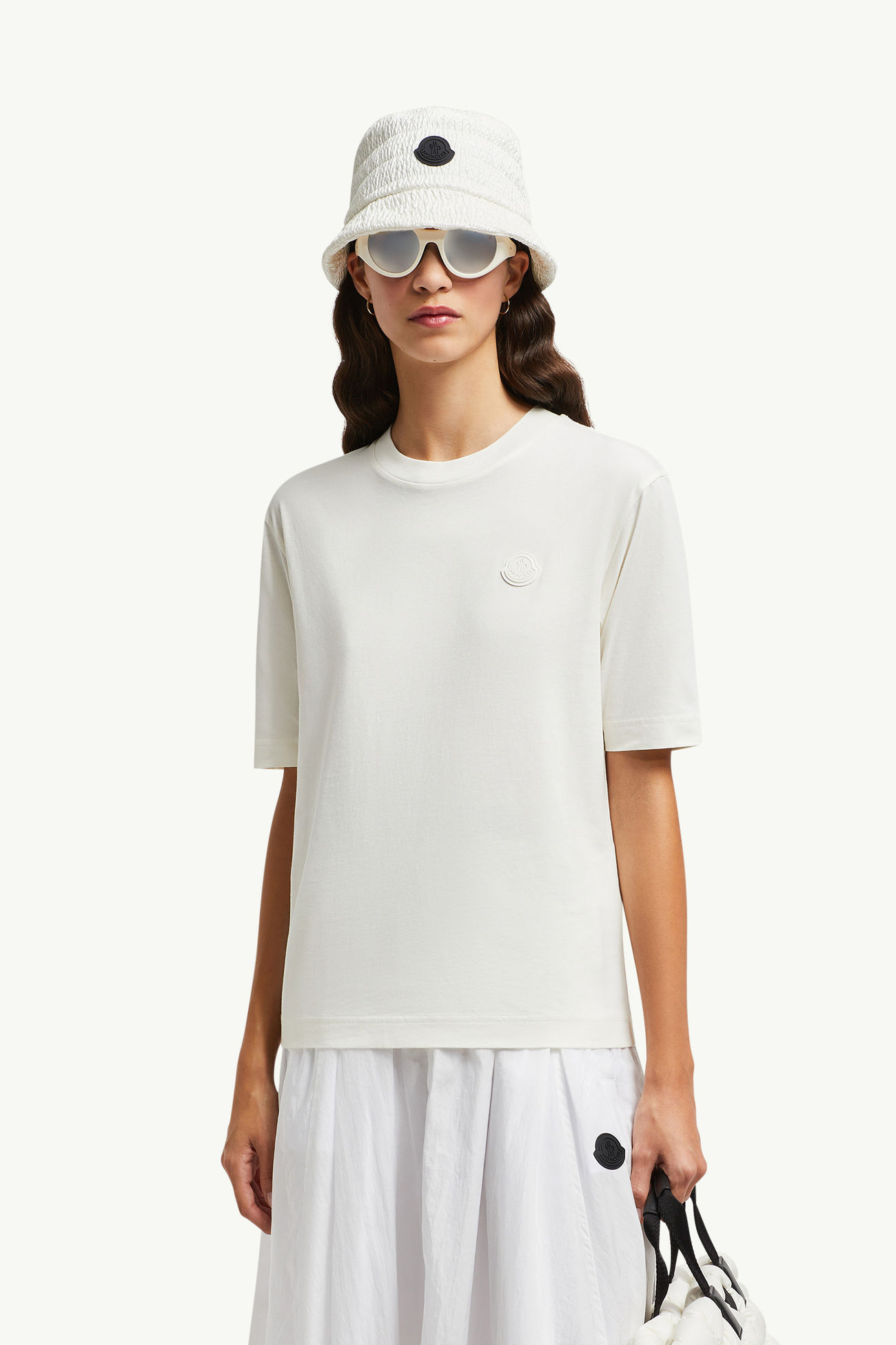 Silicone Logo Patch Cotton T-Shirt Women White Moncler 0