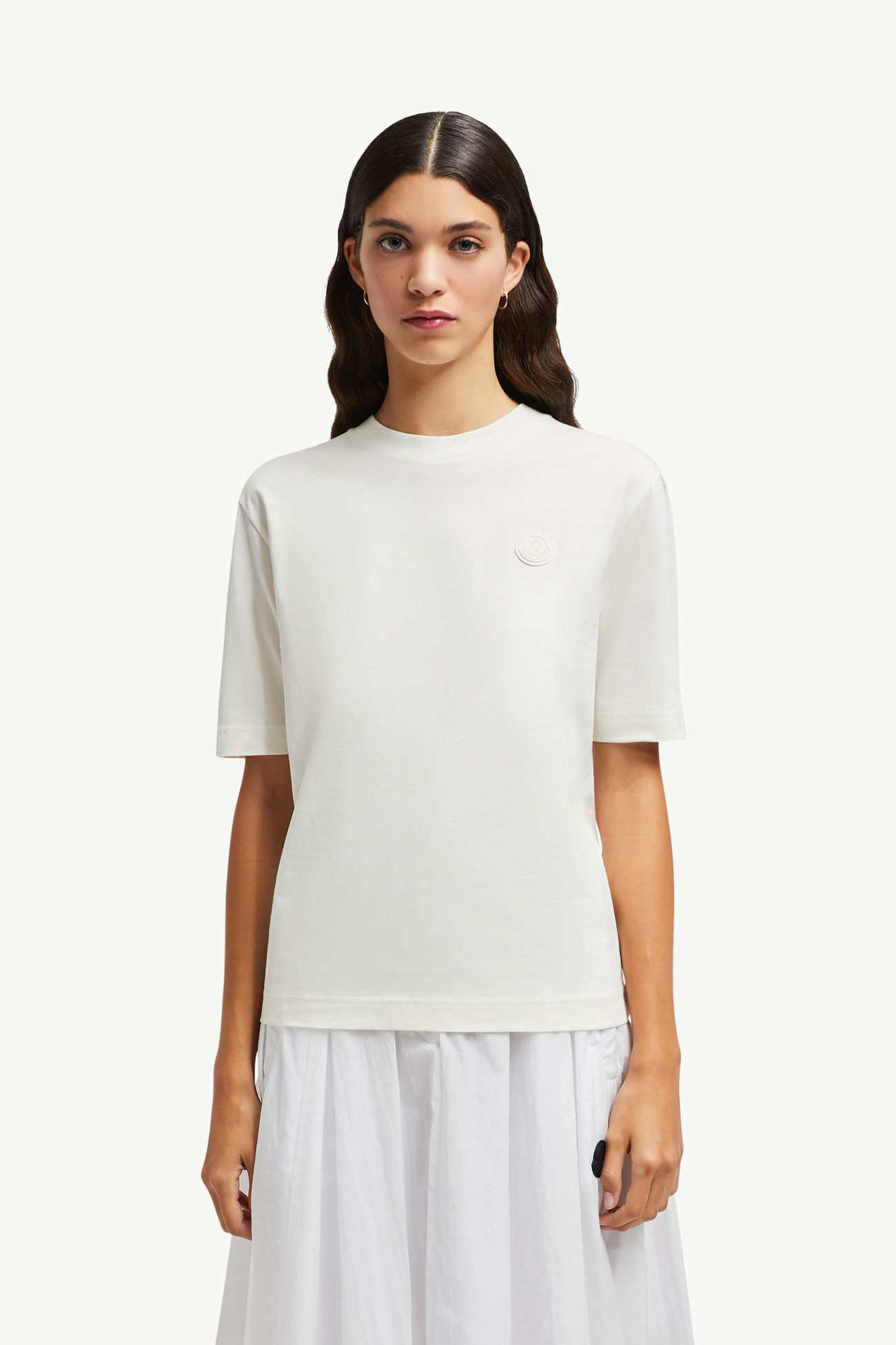 Silicone Logo Patch Cotton T-Shirt Women White Moncler 3