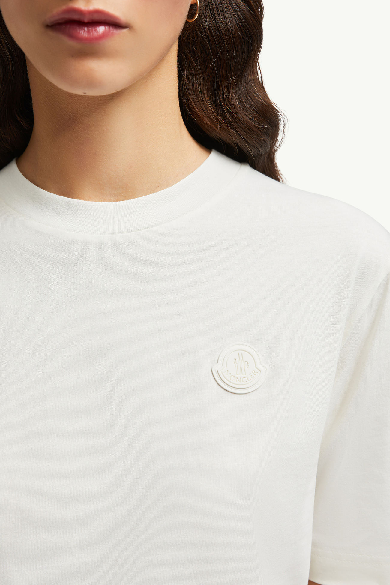Silicone Logo Patch Cotton T-Shirt Women White Moncler 5