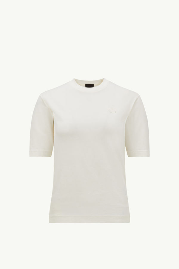 Silicone Logo Patch Cotton T-Shirt Women White Moncler 2