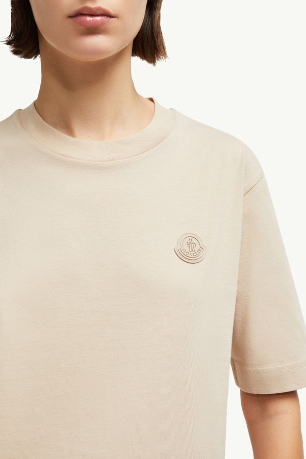 Silicone Logo Patch Cotton T-Shirt Women Sand Beige Moncler 5