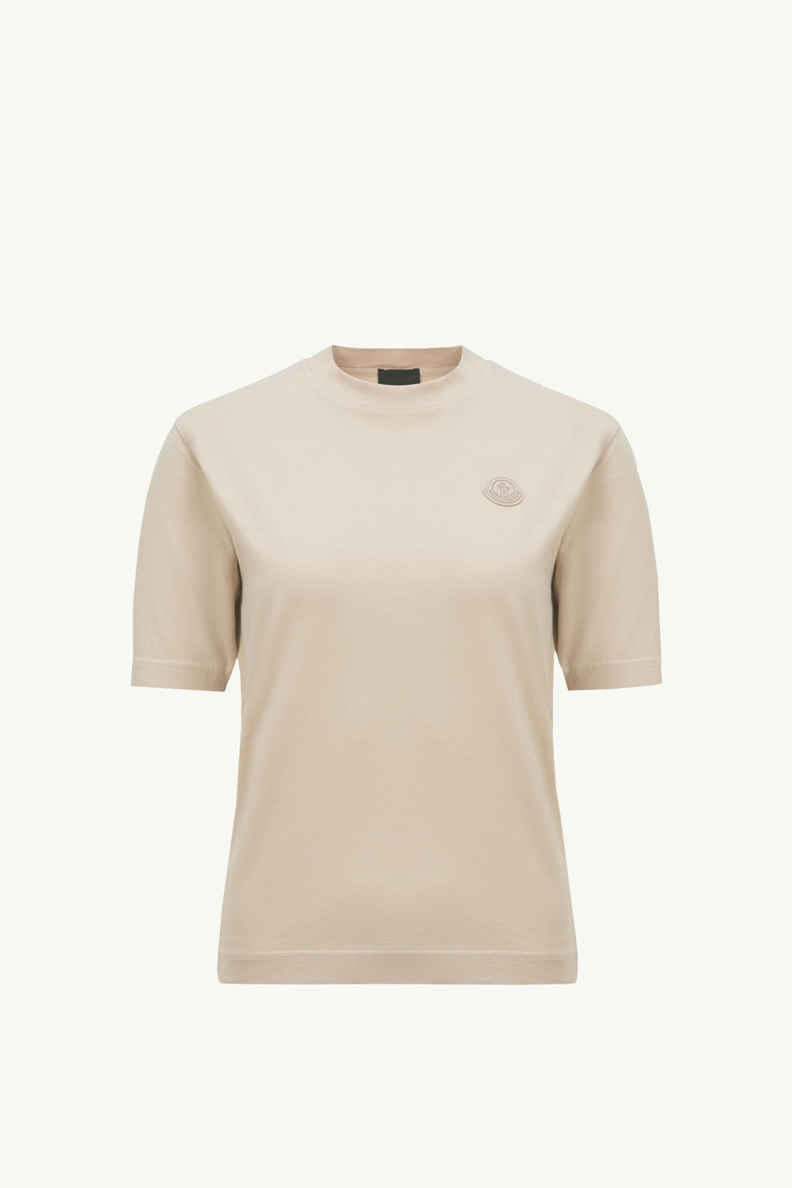 Sand Beige Silicone Logo Patch Cotton T-Shirt - Tops & T