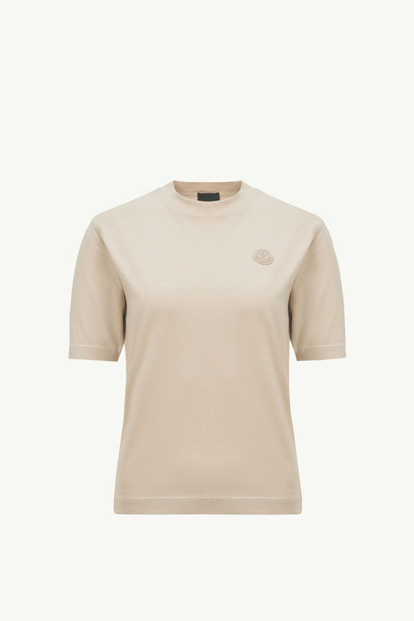 Silicone Logo Patch Cotton T-Shirt Women Sand Beige Moncler 2