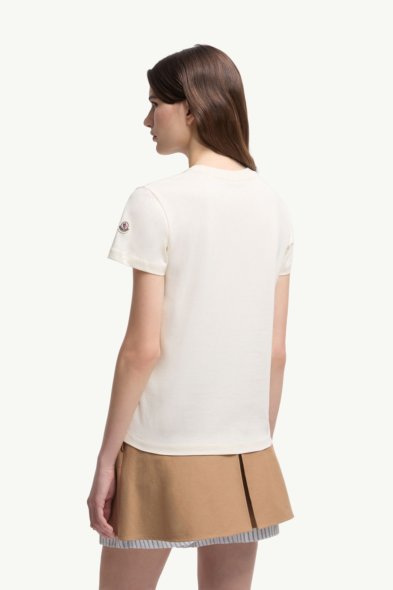 Besticktes T-Shirt aus Baumwolle mit farblich passendem Logo Damen Weiß-Elfenbein Moncler 4