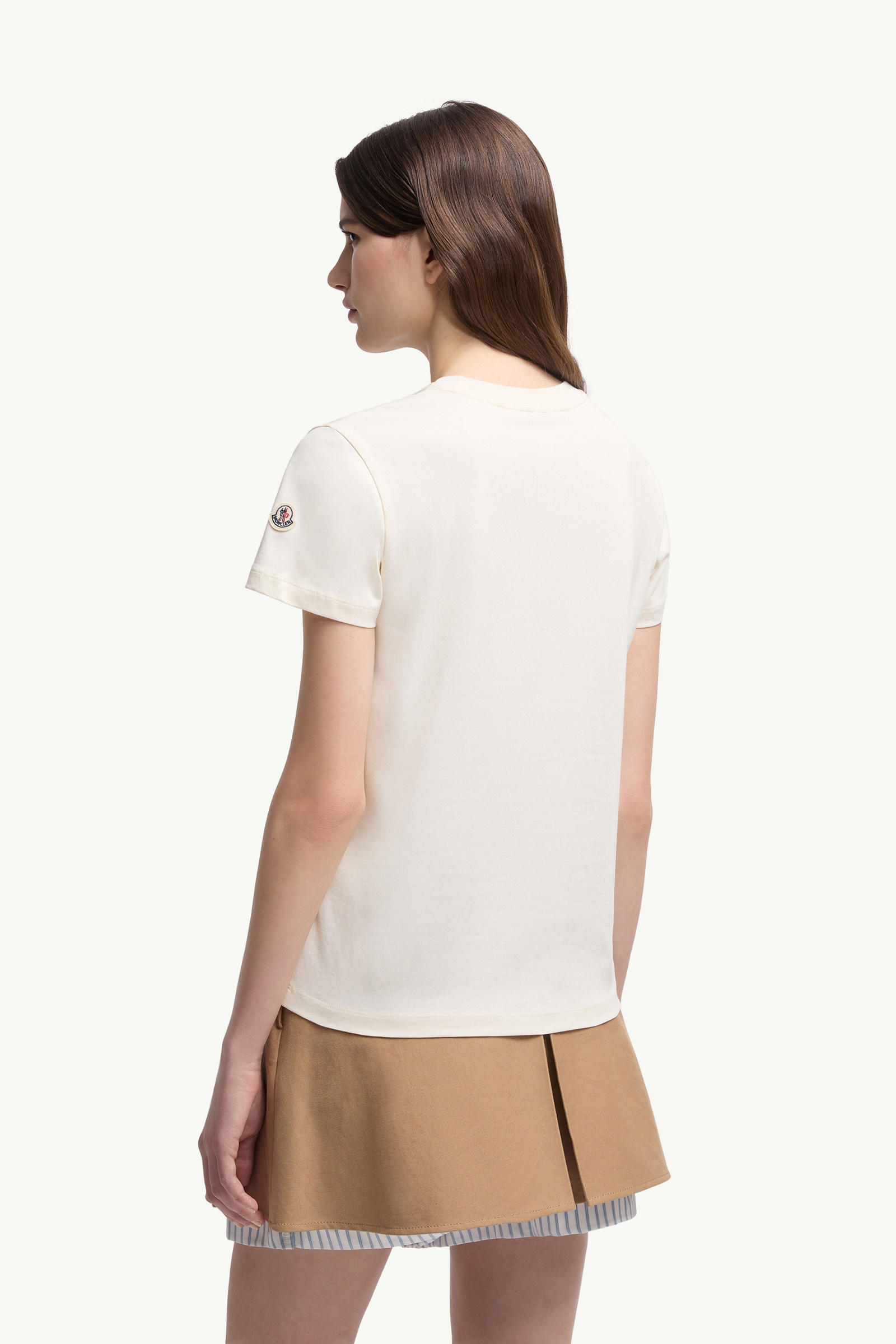 Embroidered Tonal Logo Cotton T-Shirt Women White Ivory Moncler 4