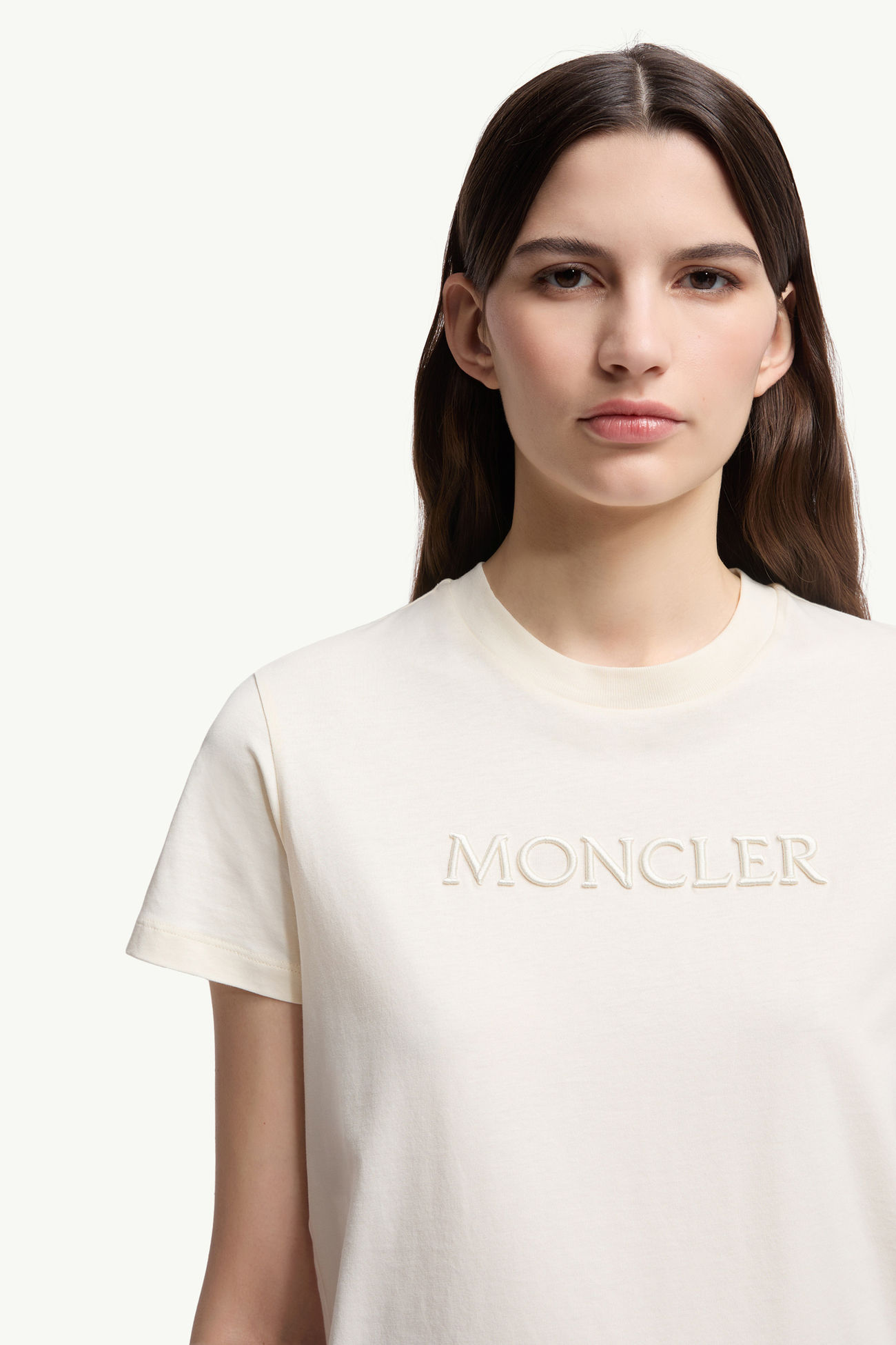 Besticktes T-Shirt aus Baumwolle mit farblich passendem Logo Damen Weiß-Elfenbein Moncler 5