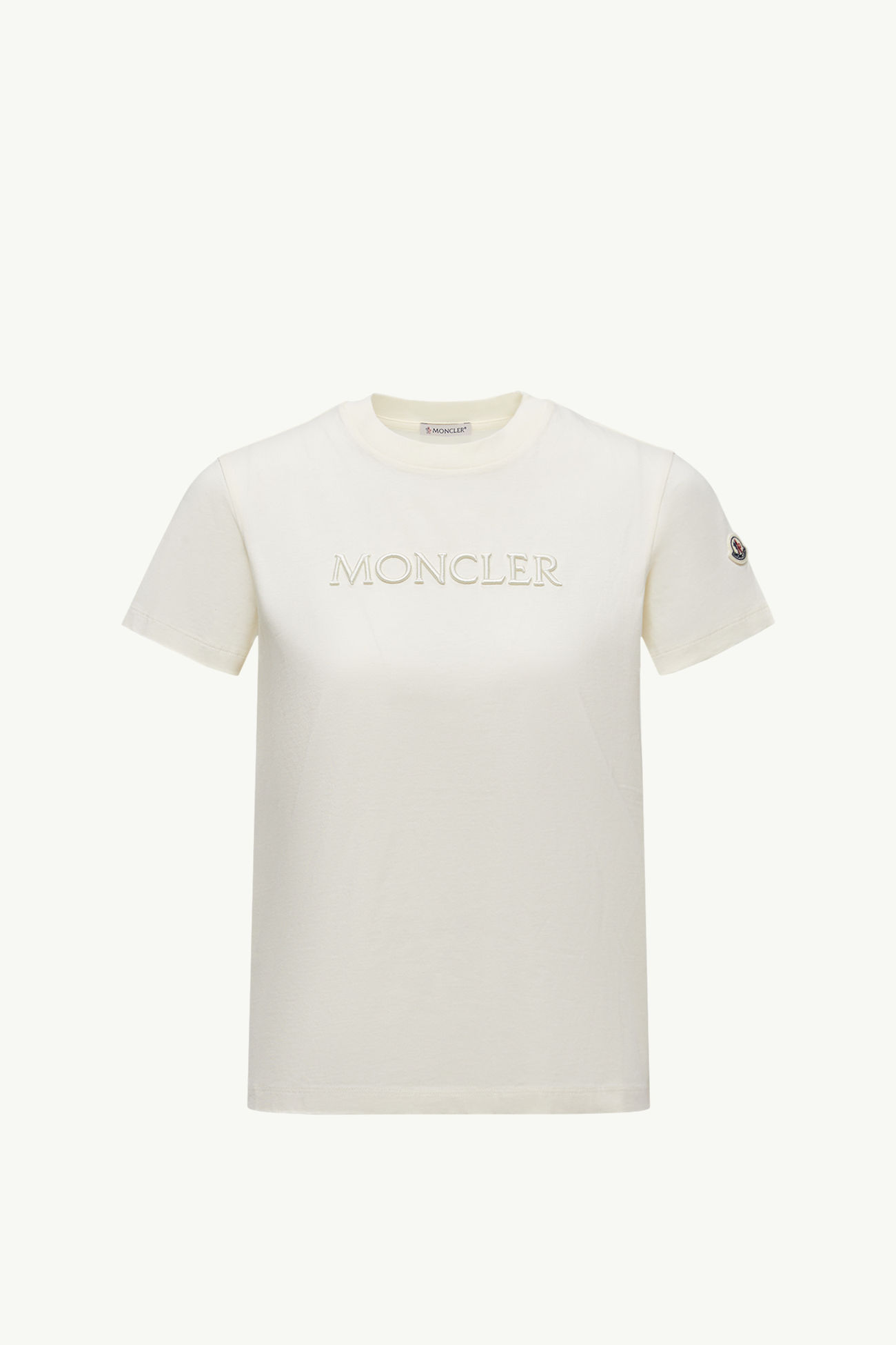 Besticktes T-Shirt aus Baumwolle mit farblich passendem Logo Damen Weiß-Elfenbein Moncler 2