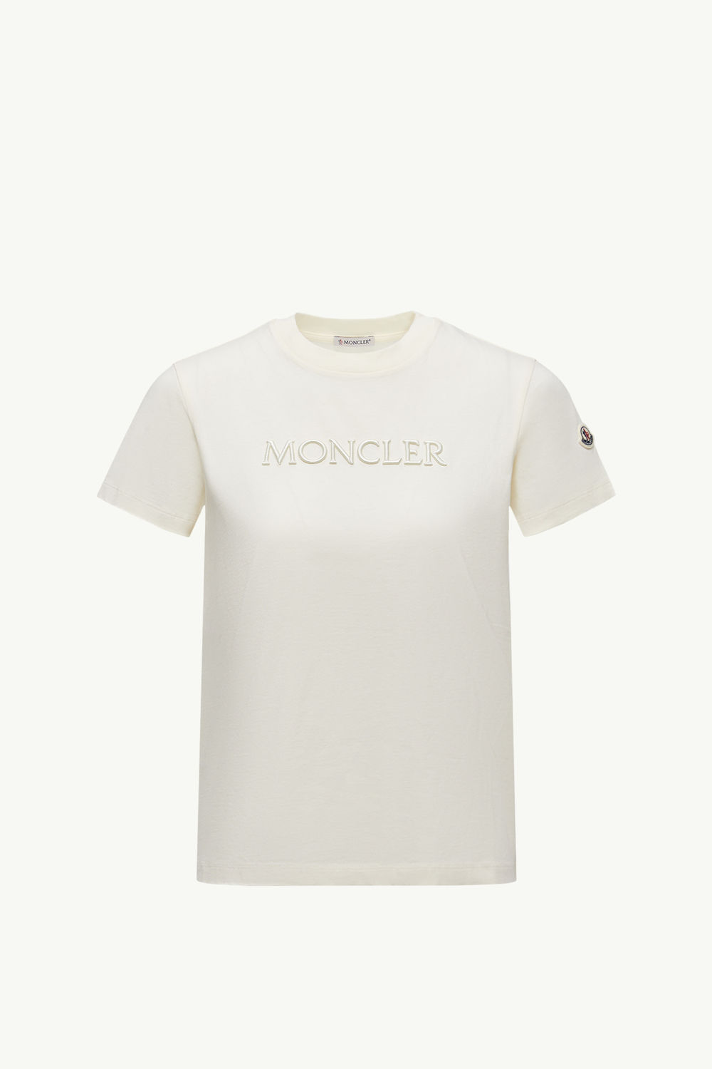 Embroidered Tonal Logo Cotton T-Shirt Women White Ivory Moncler 2