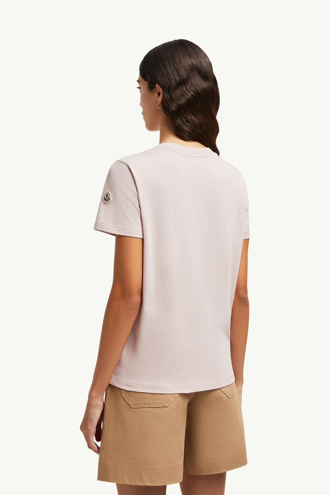 Besticktes T-Shirt aus Baumwolle mit farblich passendem Logo Damen Pink Moncler 4