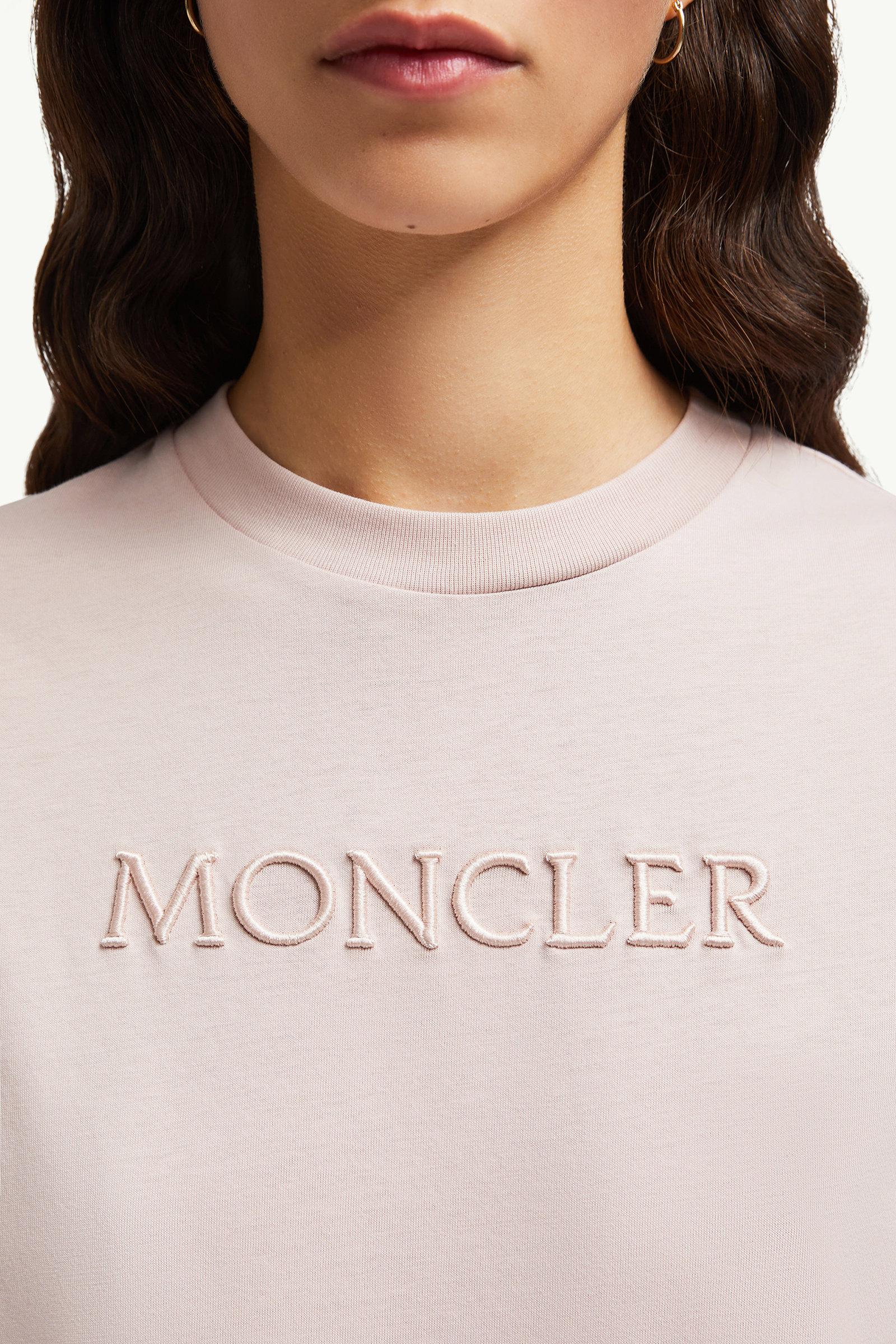 Embroidered Tonal Logo Cotton T-Shirt Women Pink Moncler 5