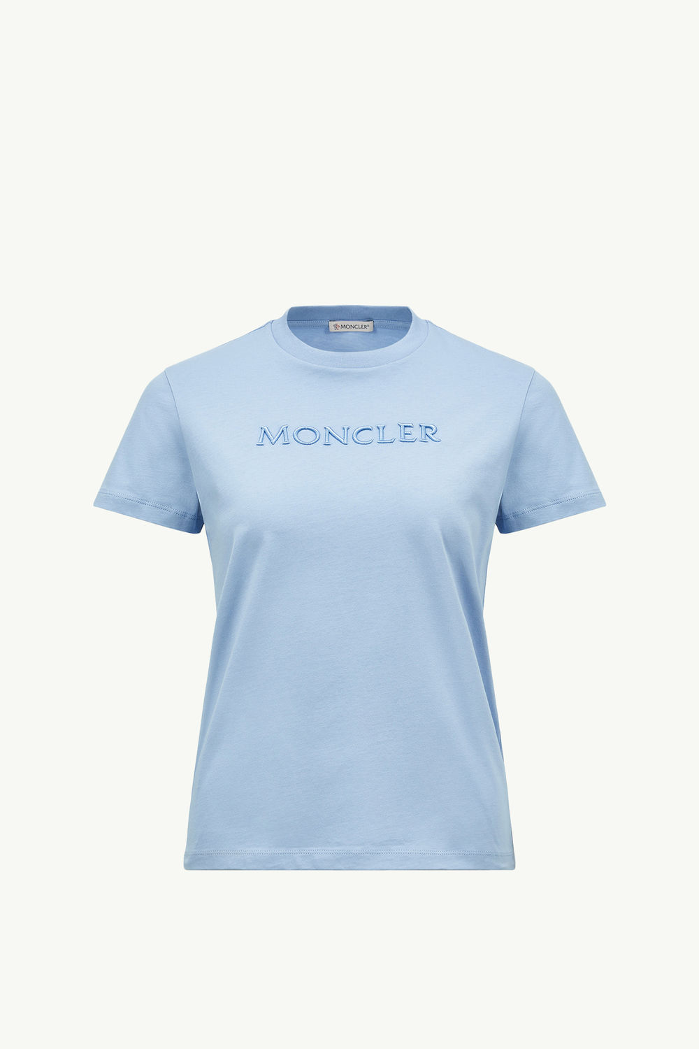 Embroidered Tonal Logo Cotton T-Shirt Women Light Blue Moncler 2