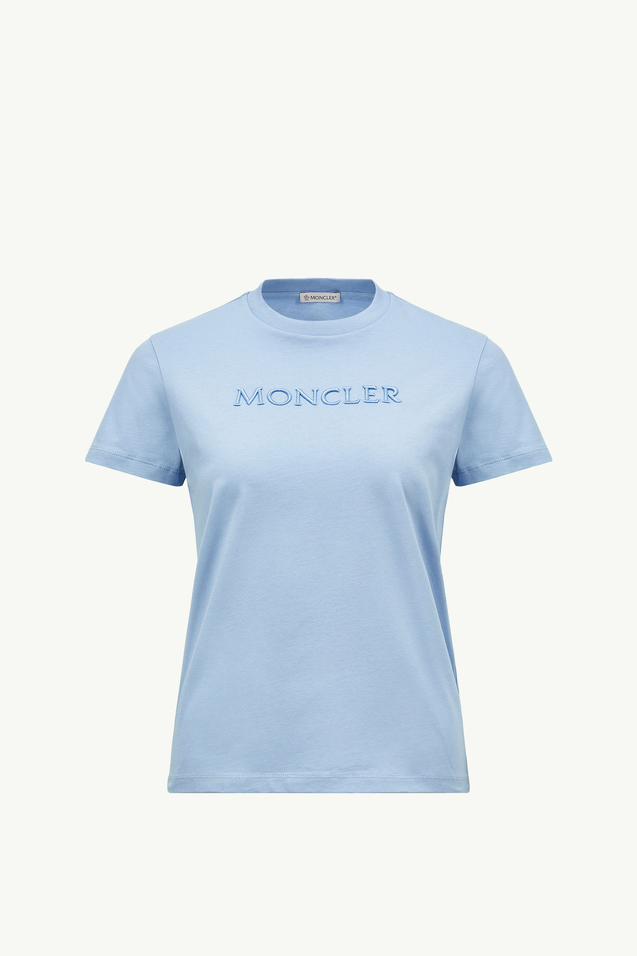 T-shirt in cotone con logo tono su tono ricamato Donna Celeste Moncler 2