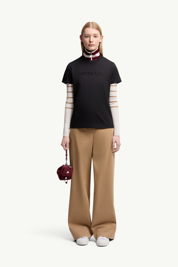 Embroidered Tonal Logo Cotton T-Shirt Women Black Moncler 0