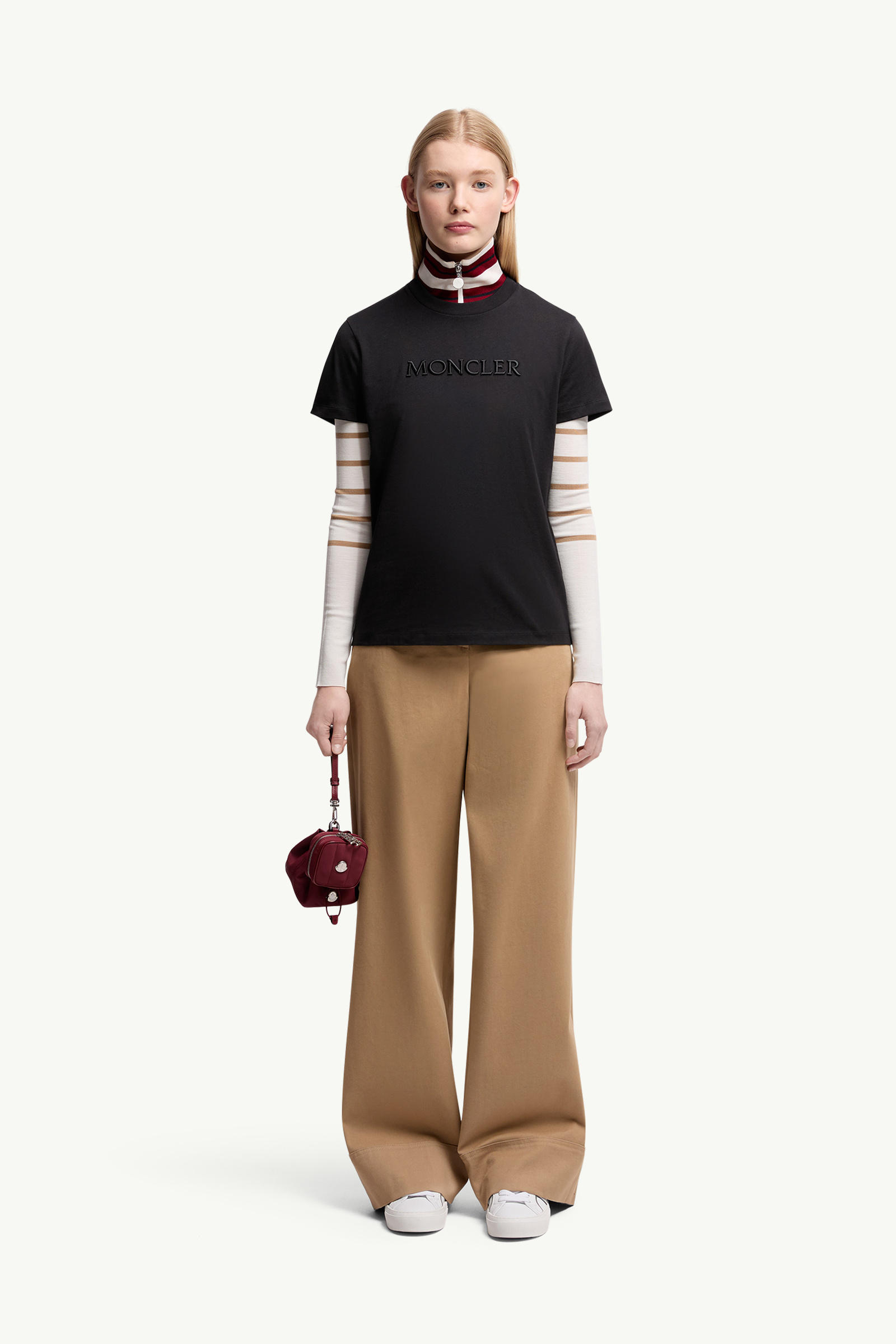 Embroidered Tonal Logo Cotton T-Shirt Women Black Moncler 0