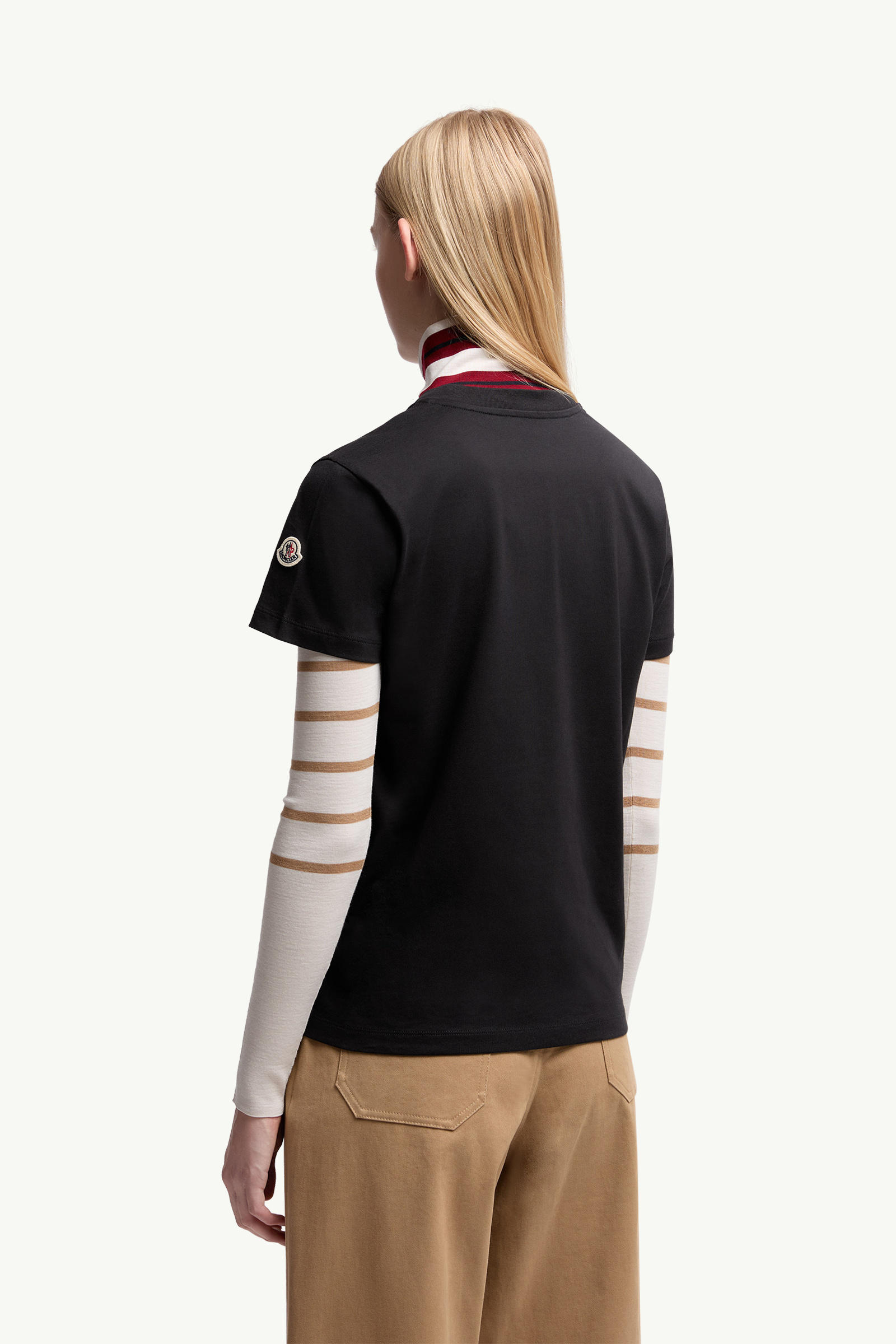 Embroidered Tonal Logo Cotton T-Shirt Women Black Moncler 4