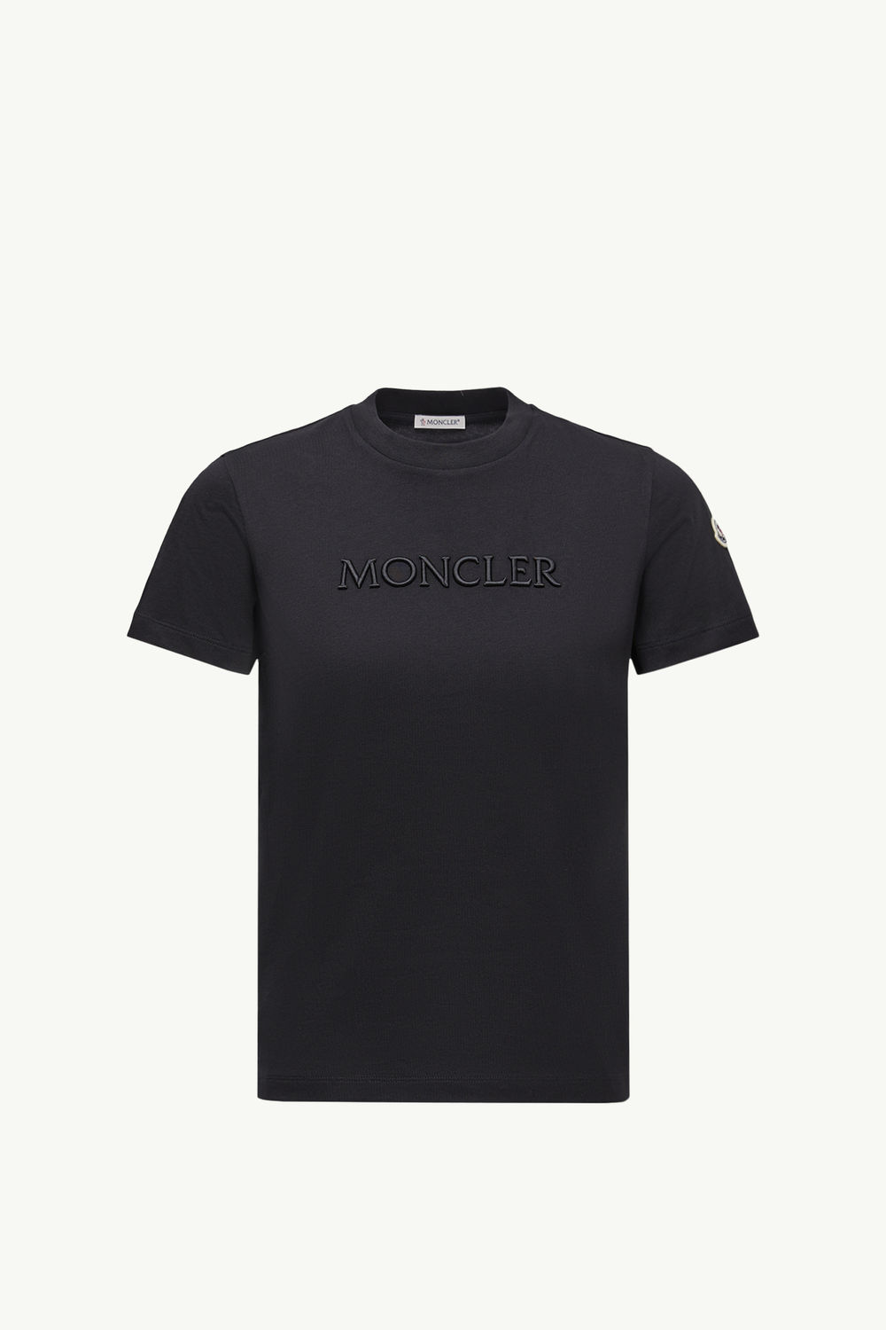 Embroidered Tonal Logo Cotton T-Shirt Women Black Moncler 2