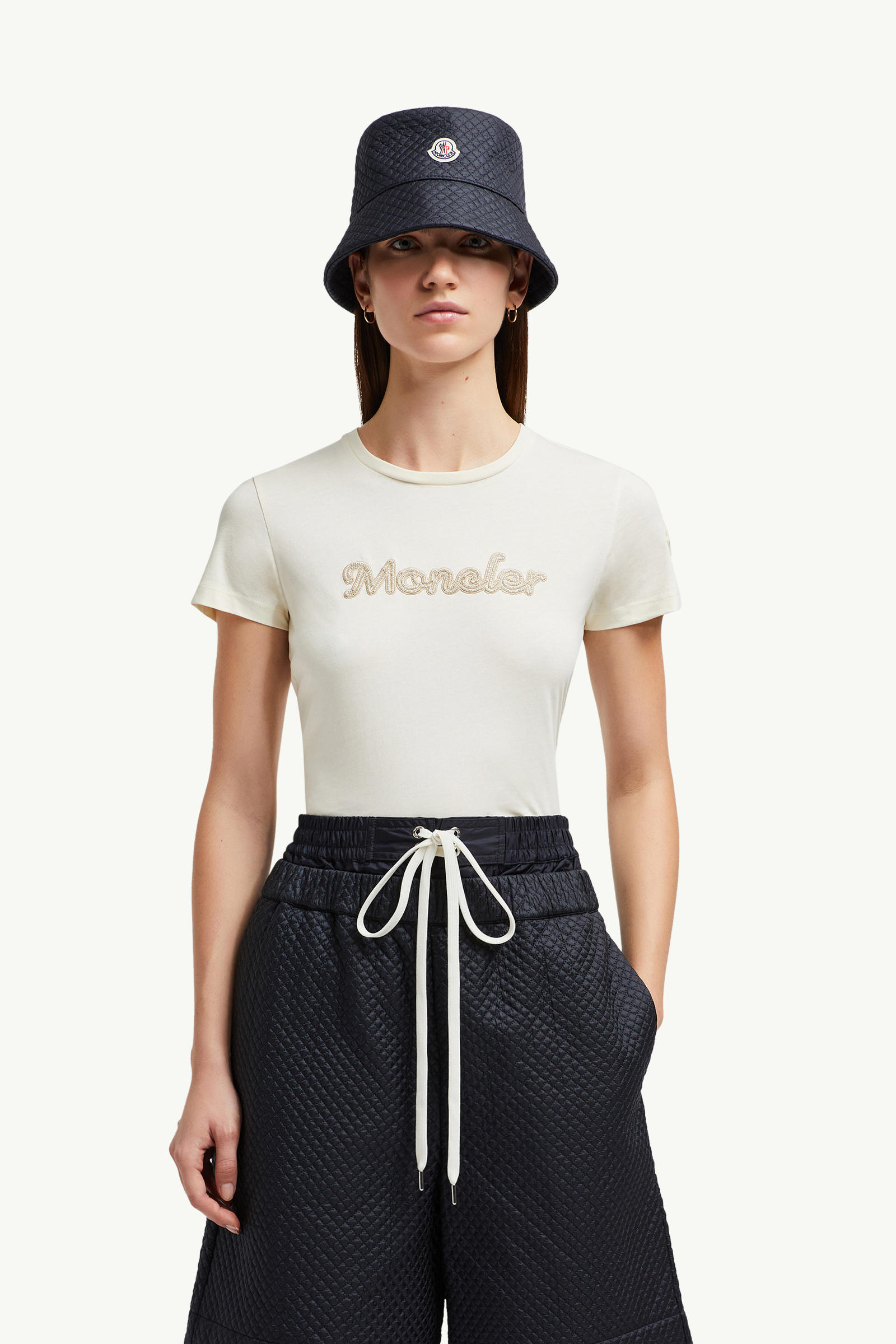 T-shirt en coton à logo brodé de perles Femmes Blanc Moncler 0