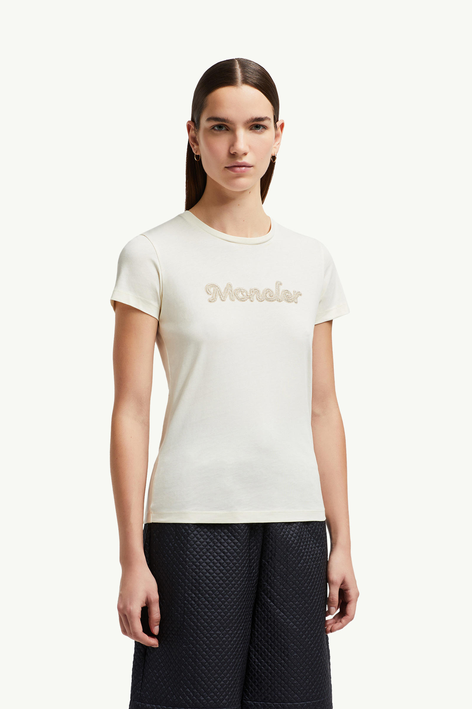 T-shirt en coton à logo brodé de perles Femmes Blanc Moncler 3