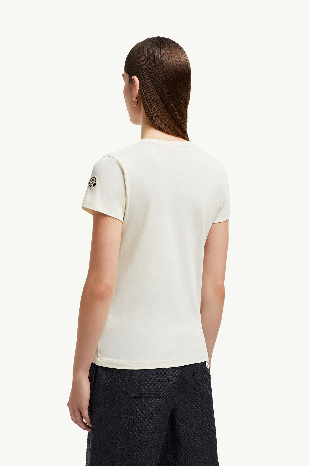 T-Shirt aus Baumwolle mit perlgesticktem Logo Damen Weiß Moncler 4